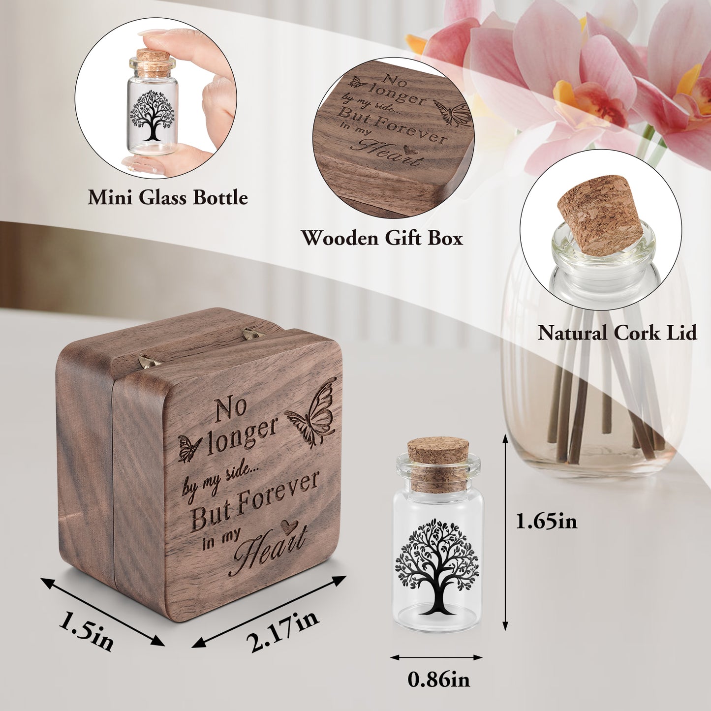 Wooden Box for Ashes Small Glass Urn for Human Ashes Keepsake, Mini Urns for Ashes, Funeral Keepsake