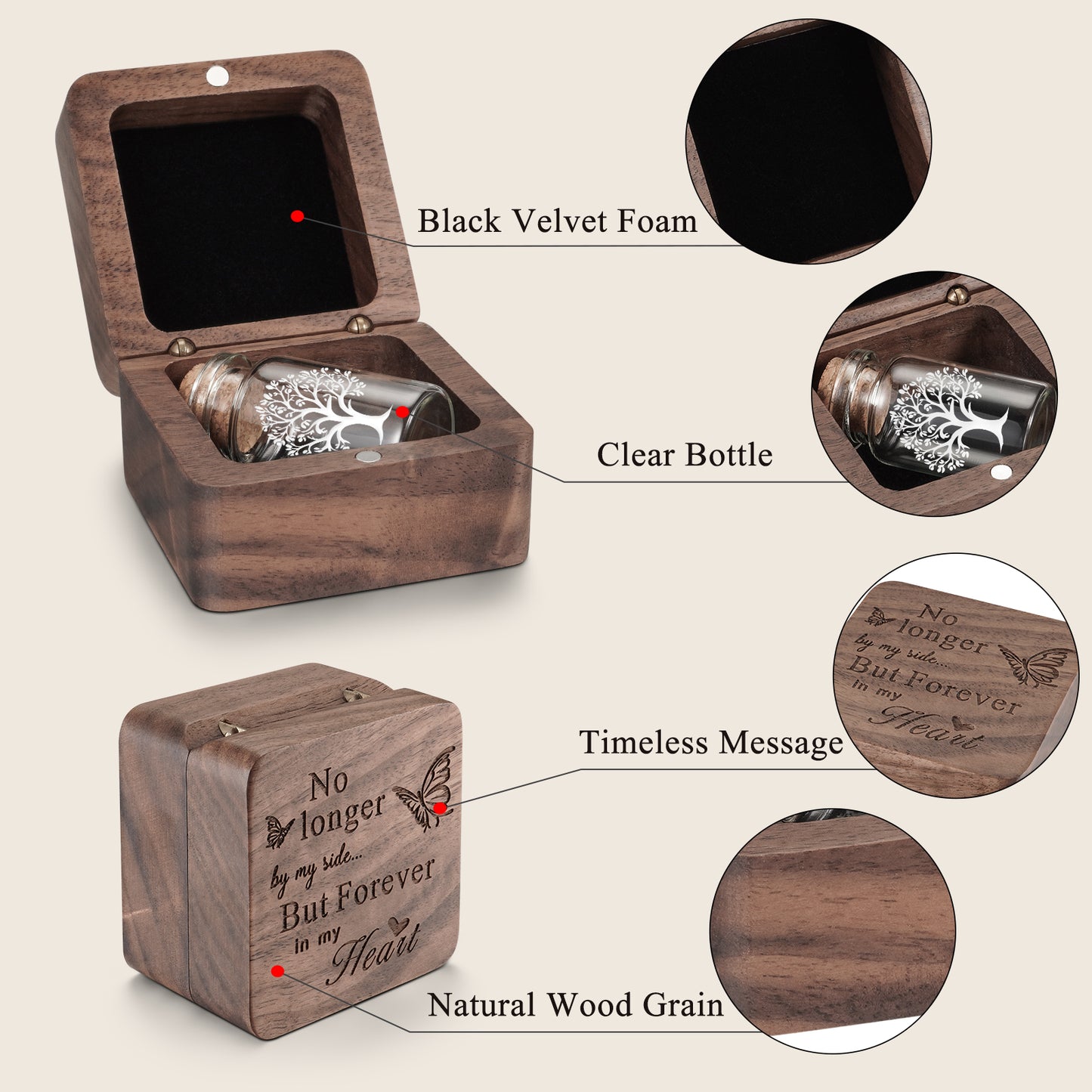 Wooden Box for Ashes Small Glass Urn for Human Ashes Keepsake, Mini Urns for Ashes, Funeral Keepsake