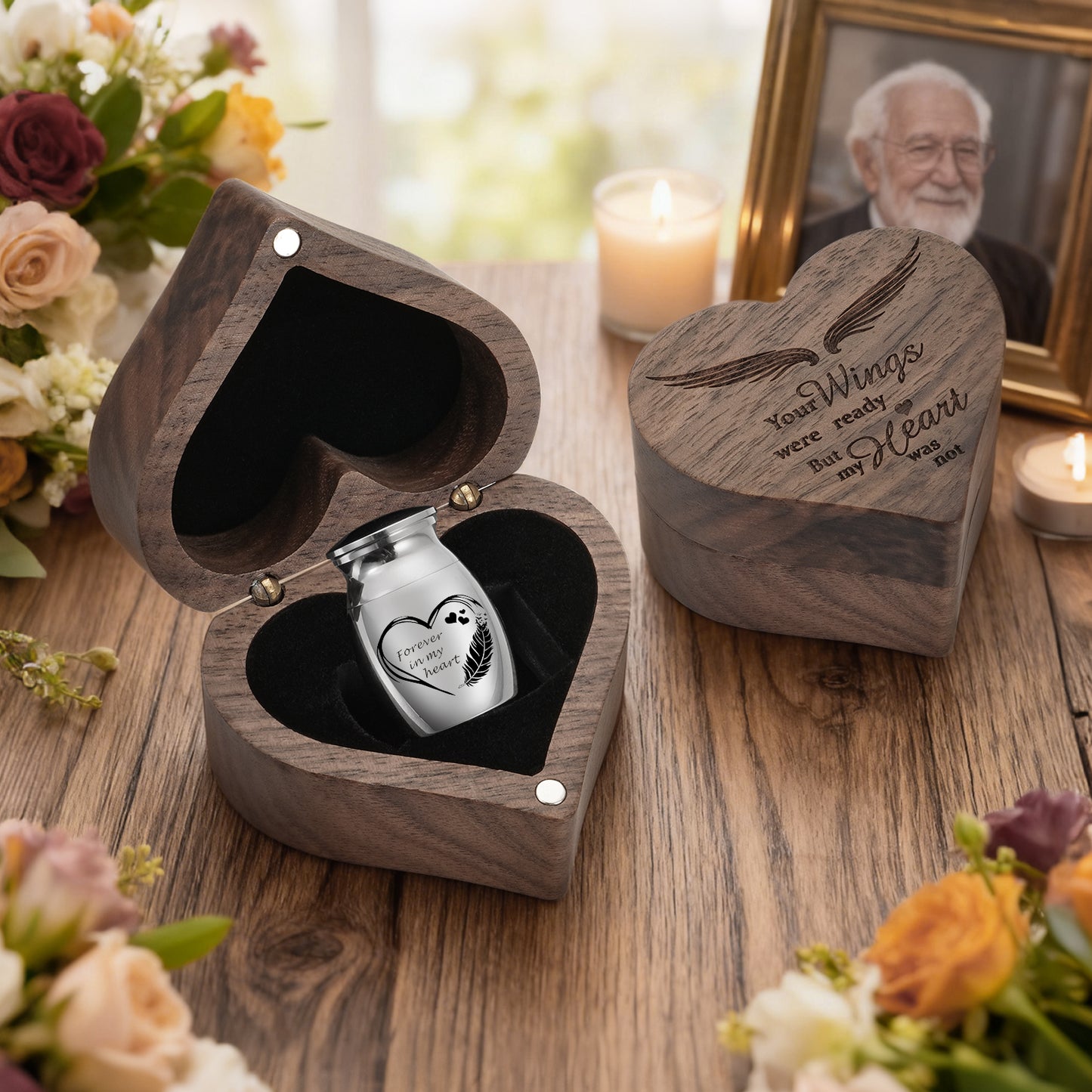 Heart Wood Urn Box Mini Urns for Human Ashes 1.2 Inches Small Urns for Human Ashes Keepsake Heart Cremation Keepsake Urn Small Urn