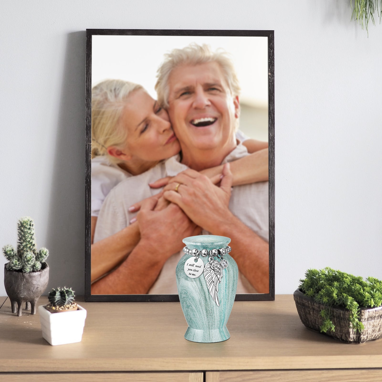 Small Urns for Human Ashes Keepsake, 2.83 Inches Urn for Women Men, Aluminum Cremation Urns for Human Ashes-Lake Green with Heart Urn