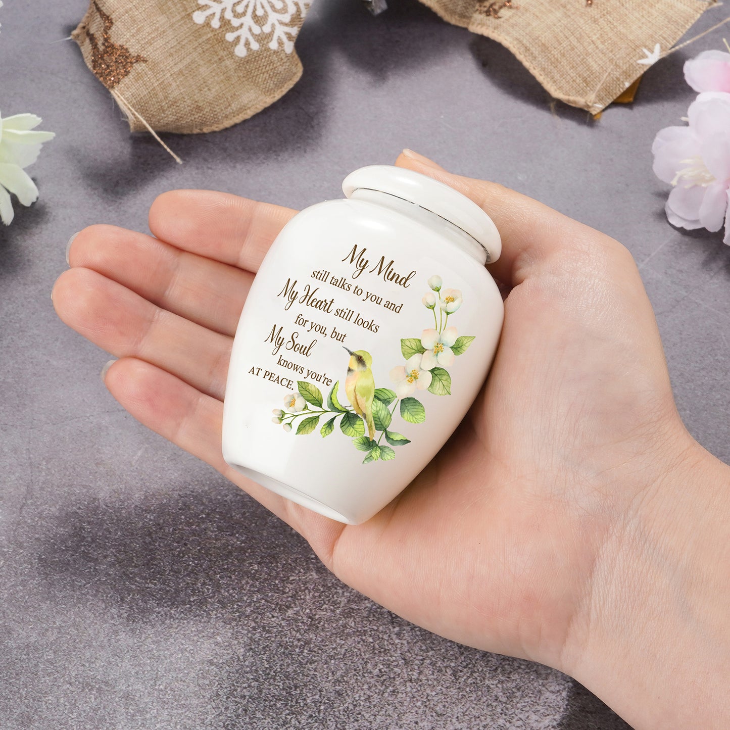 Ceramic Mini Urn for Ashes - Elegant Memorial Keepsake Urn for Human Ashes, Small Cremation Urn for Women Men