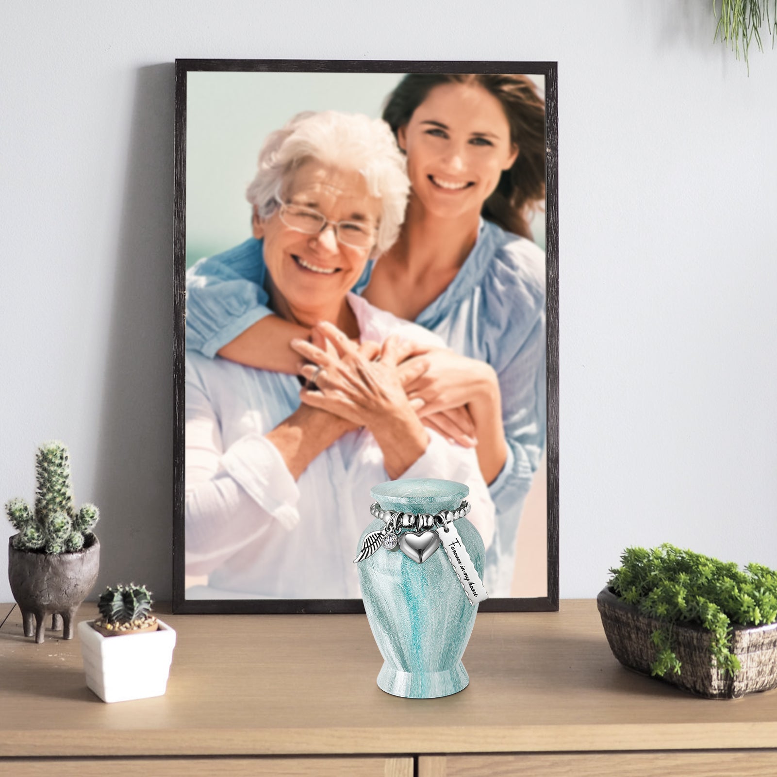 Small Urns for Human Ashes Keepsake, 2.83 Inches Urn for Women Men, Aluminum Cremation Urns for Human Ashes-Lake Green with Heart Urn