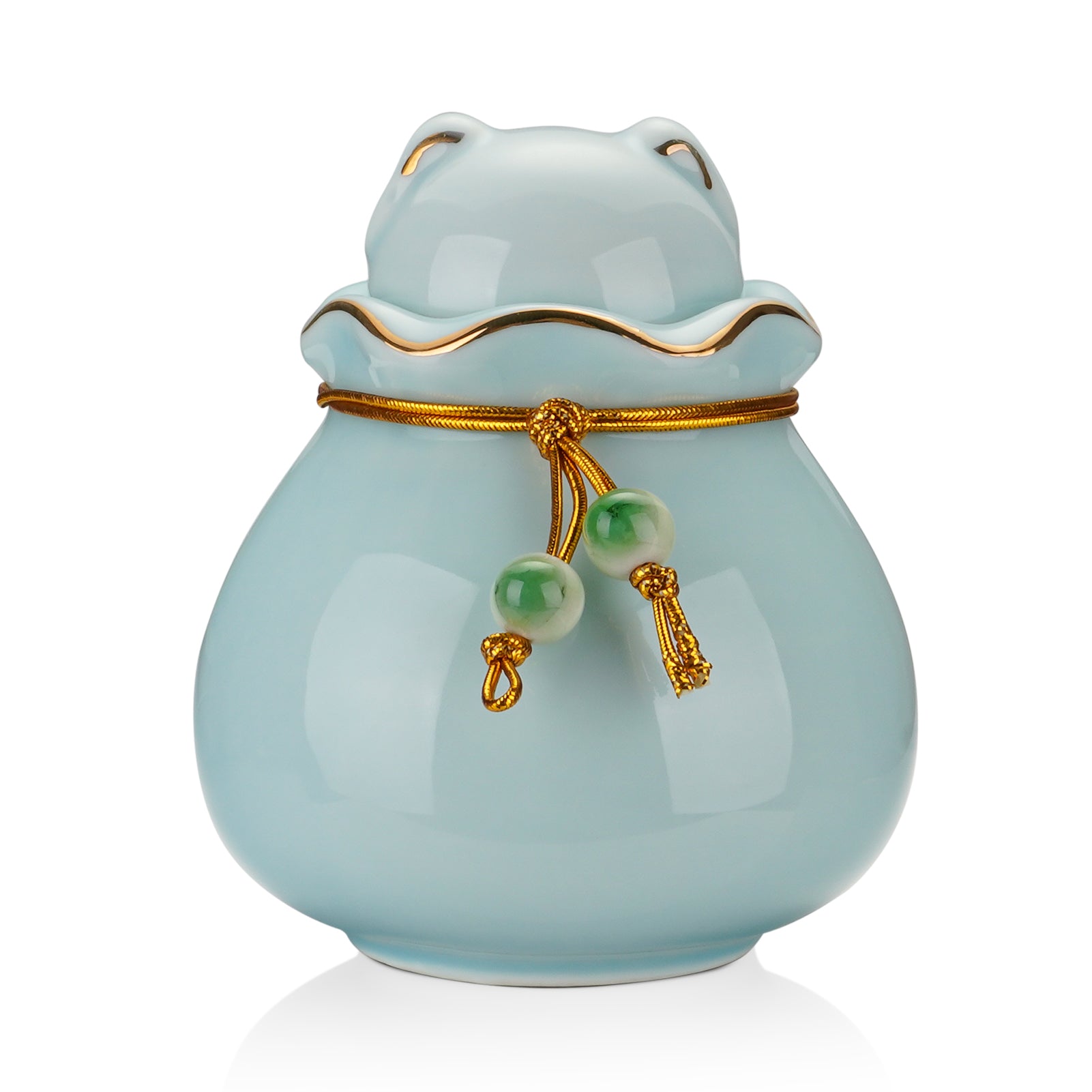 Pet Memorial Urn for Cat or Dog Ashes - 3.54"x3.15" Elegant Ceramic Keepsake Holder with Cat-Shaped Lid & Gold Trim, Small Urn for Pet Ashes