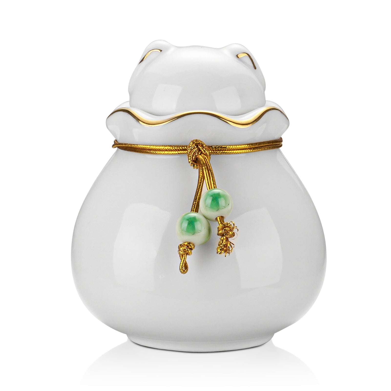 Pet Memorial Urn for Cat or Dog Ashes - 3.54"x3.15" Elegant Ceramic Keepsake Holder with Cat-Shaped Lid & Gold Trim, Small Urn for Pet Ashes