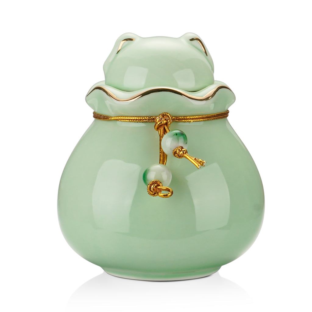 Pet Memorial Urn for Cat or Dog Ashes - 3.54"x3.15" Elegant Ceramic Keepsake Holder with Cat-Shaped Lid & Gold Trim, Small Urn for Pet Ashes