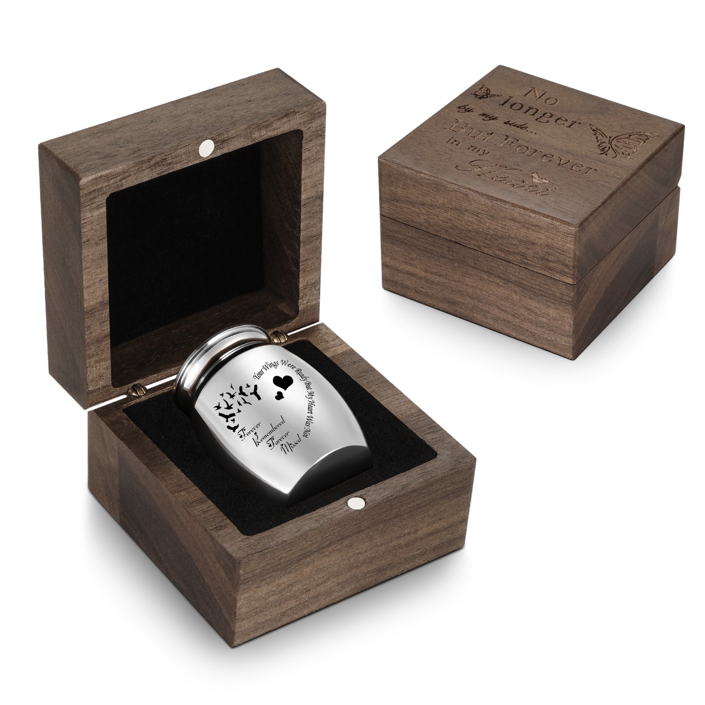 Wooden Gift Box for Ashes, Small Urns for Human Ashes Keepsake, 1.57 Inches Stainless Steel Mini Urns for Ash, Cremation Urns for Women Men