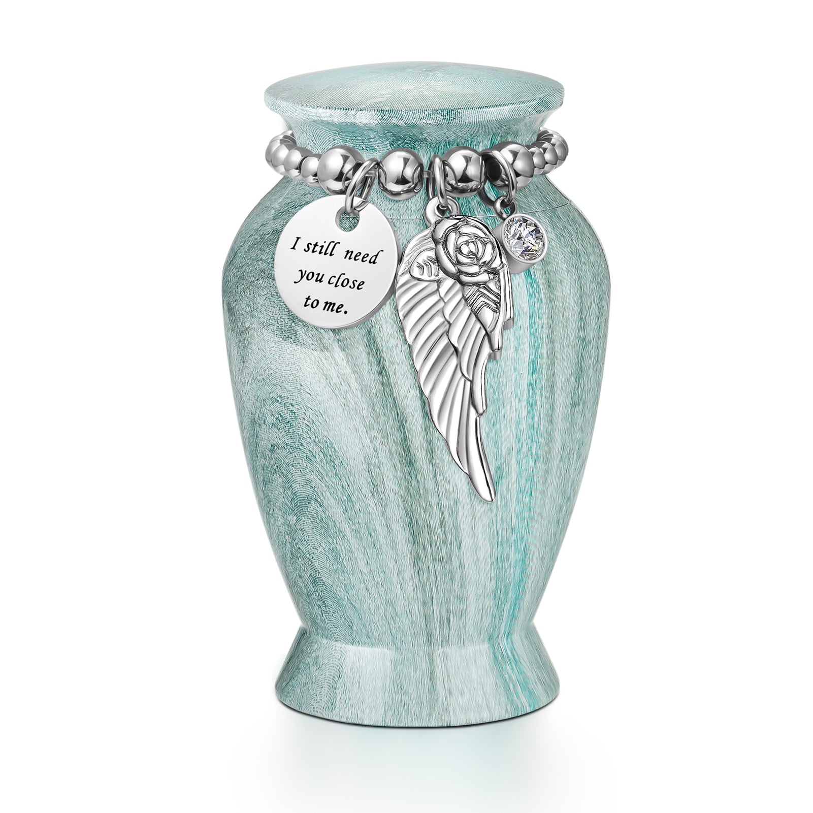 Small Urns for Human Ashes Keepsake, 2.83 Inches Urn for Women Men, Aluminum Cremation Urns for Human Ashes-Lake Green with Heart Urn