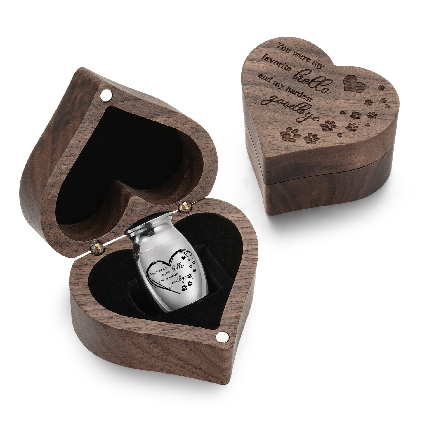 Small Pet for Dog Cats Urns for Ashes Wooden Heart Box, 1.18 Inches Stainless Steel Pet Urns for Cat Ash