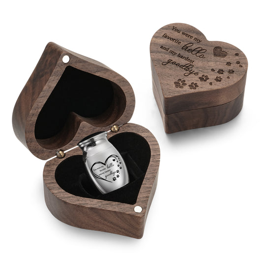 Small Pet for Dog Cats Urns for Ashes Wooden Heart Box, 1.18 Inches Stainless Steel Pet Urns for Cat Ash