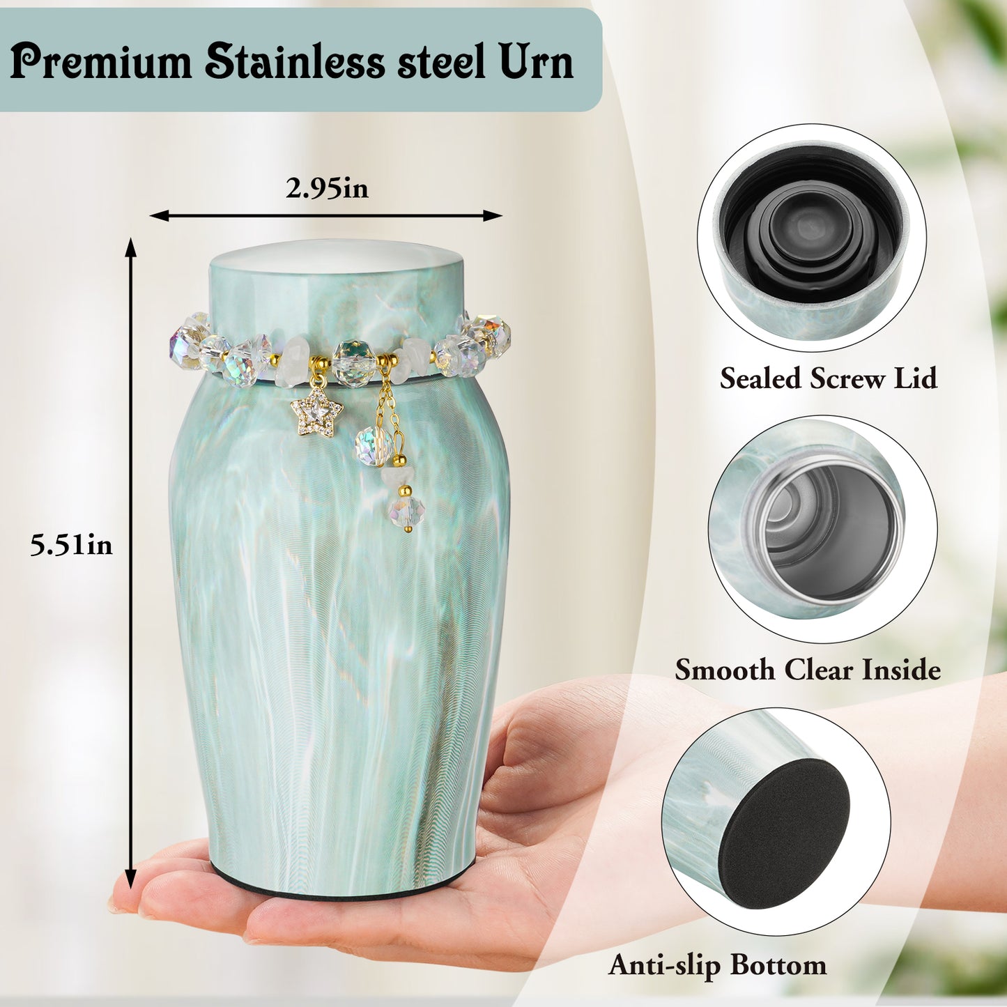 Urns for Human Ashes, Mini Urn for Ash Male Female, Small Urns for Human Ashes Keepsake, Stainless Steel Memorial Cremation, Decorative Urn