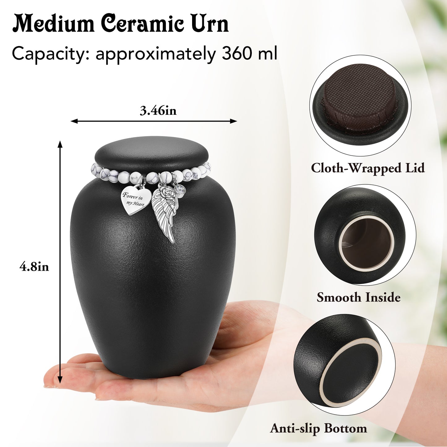 Urn for Human Ashes Keepsake- 4.8 Inches White Ceramic Urn Ashes Keepsake, Memorial Holder Decorative Urn
