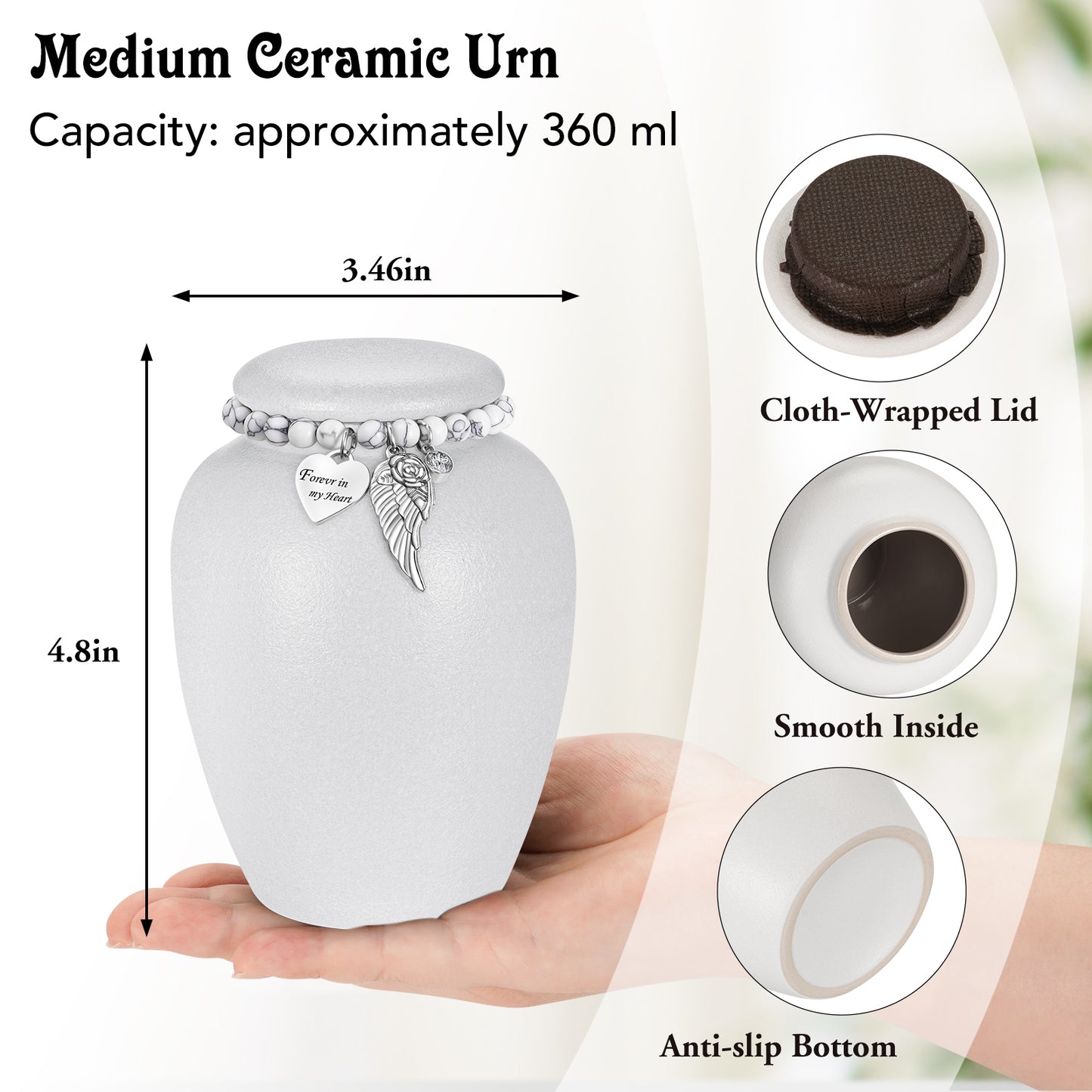 Urn for Human Ashes Keepsake- 4.8 Inches White Ceramic Urn Ashes Keepsake, Memorial Holder Decorative Urn