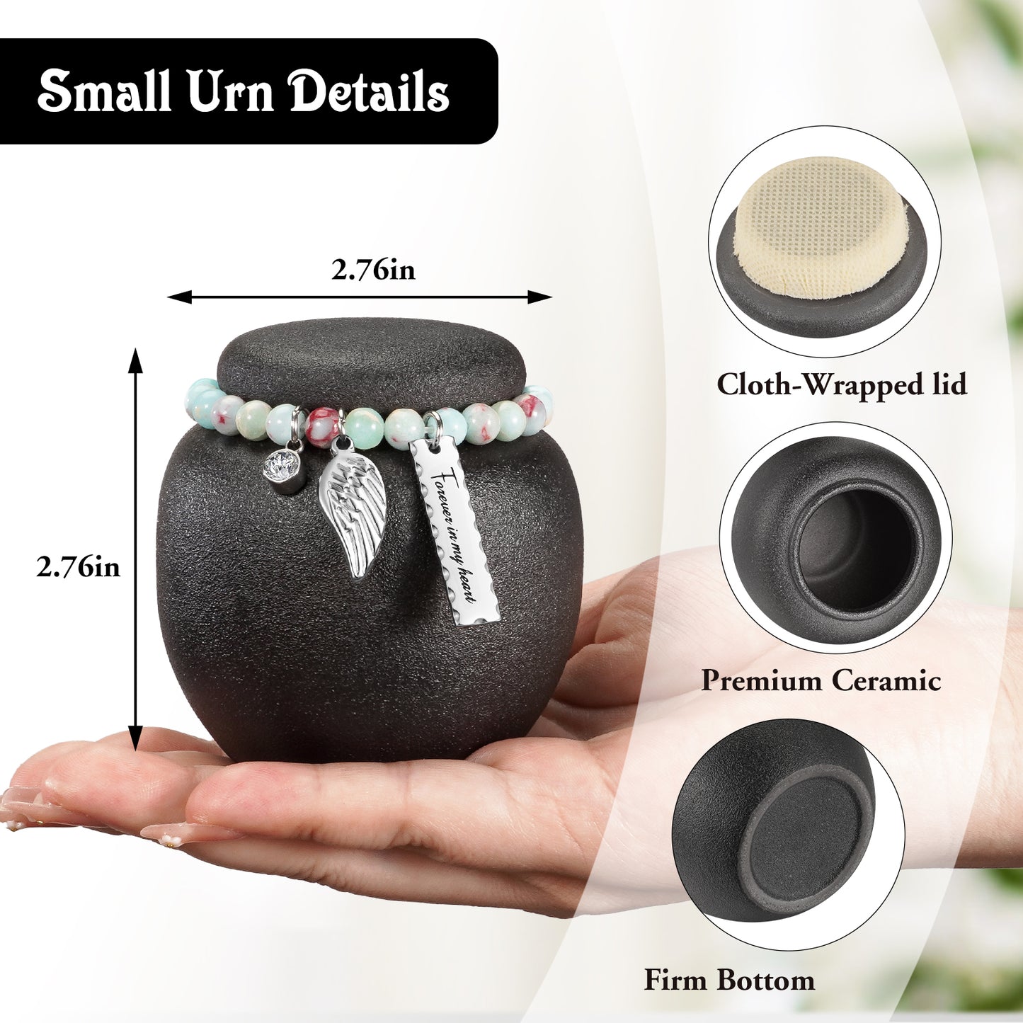 Mini Urn for Human Ashes - 2.76 Inches White Ceramic Urn for Ashes, Memorial Decorative Urn, Cremation Funeral Urn