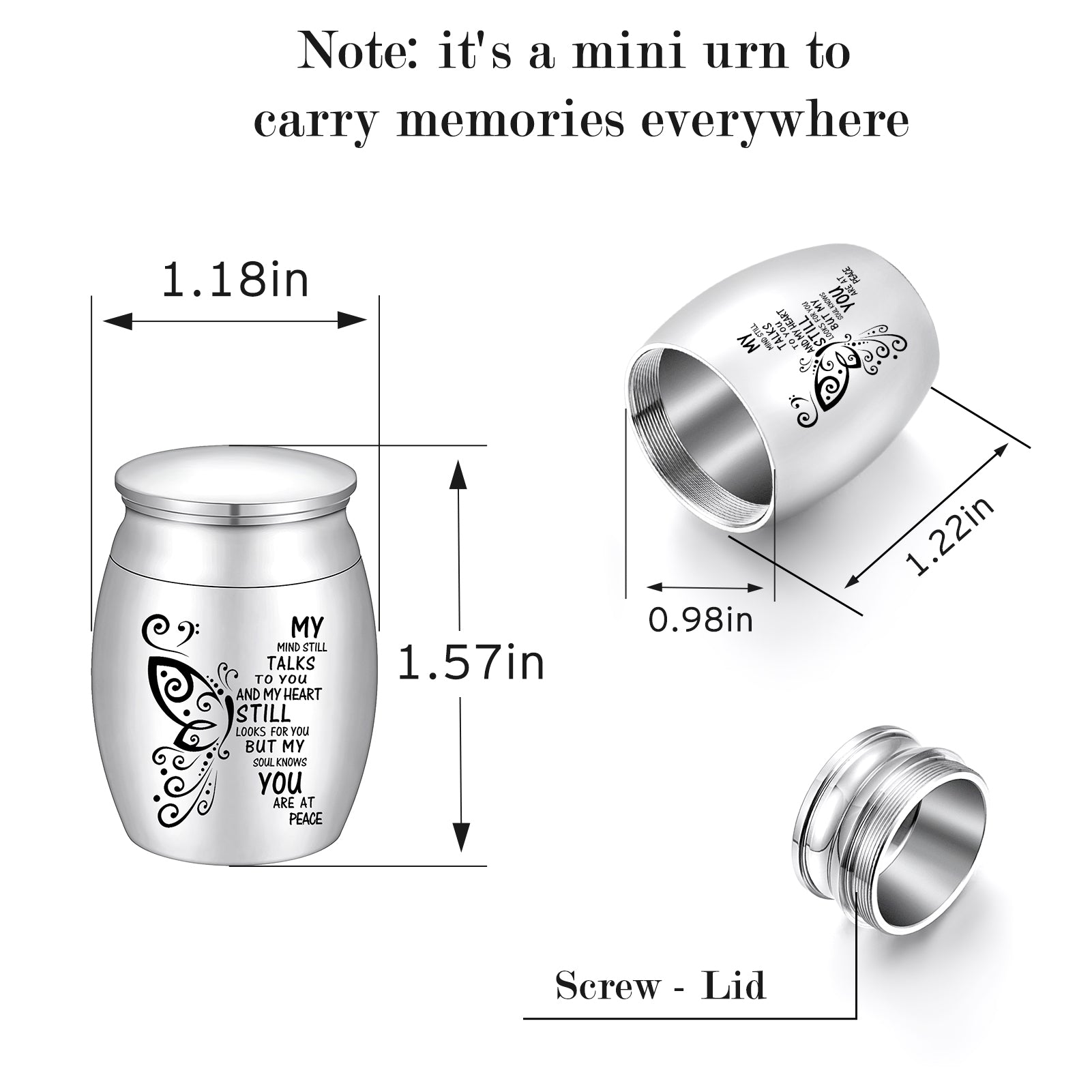 Small Urn for Ashes 1.57 Inches Small Keepsake Urn for Human Ashes Butterfly Mini Urn Stainless Steel Ash Holder Small Ash Urn for Women Keepsake