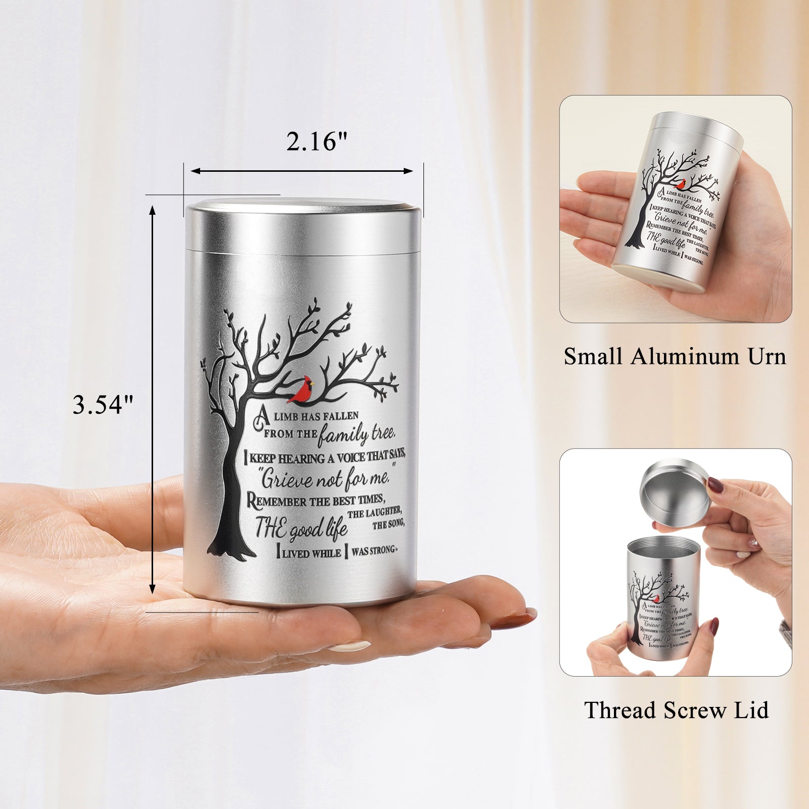 Small Urns for Human Ashes Keepsake, 3.54 Inch Mini Urn for Human Ashes, Memorial Keepsake for Men Women, Cremation Urns for Adult Female Male - Tree of Life Silver Funeral Urn