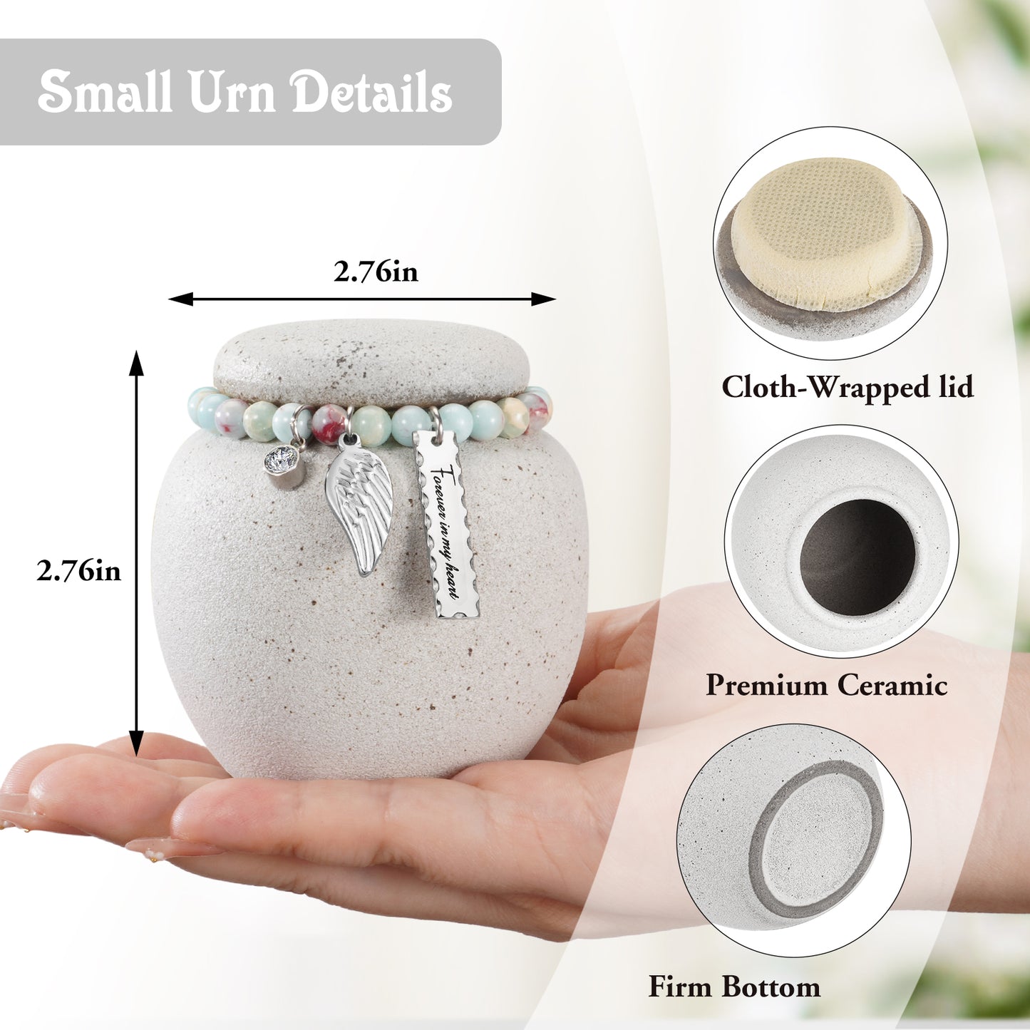 Mini Urn for Human Ashes - 2.76 Inches White Ceramic Urn for Ashes, Memorial Decorative Urn, Cremation Funeral Urn