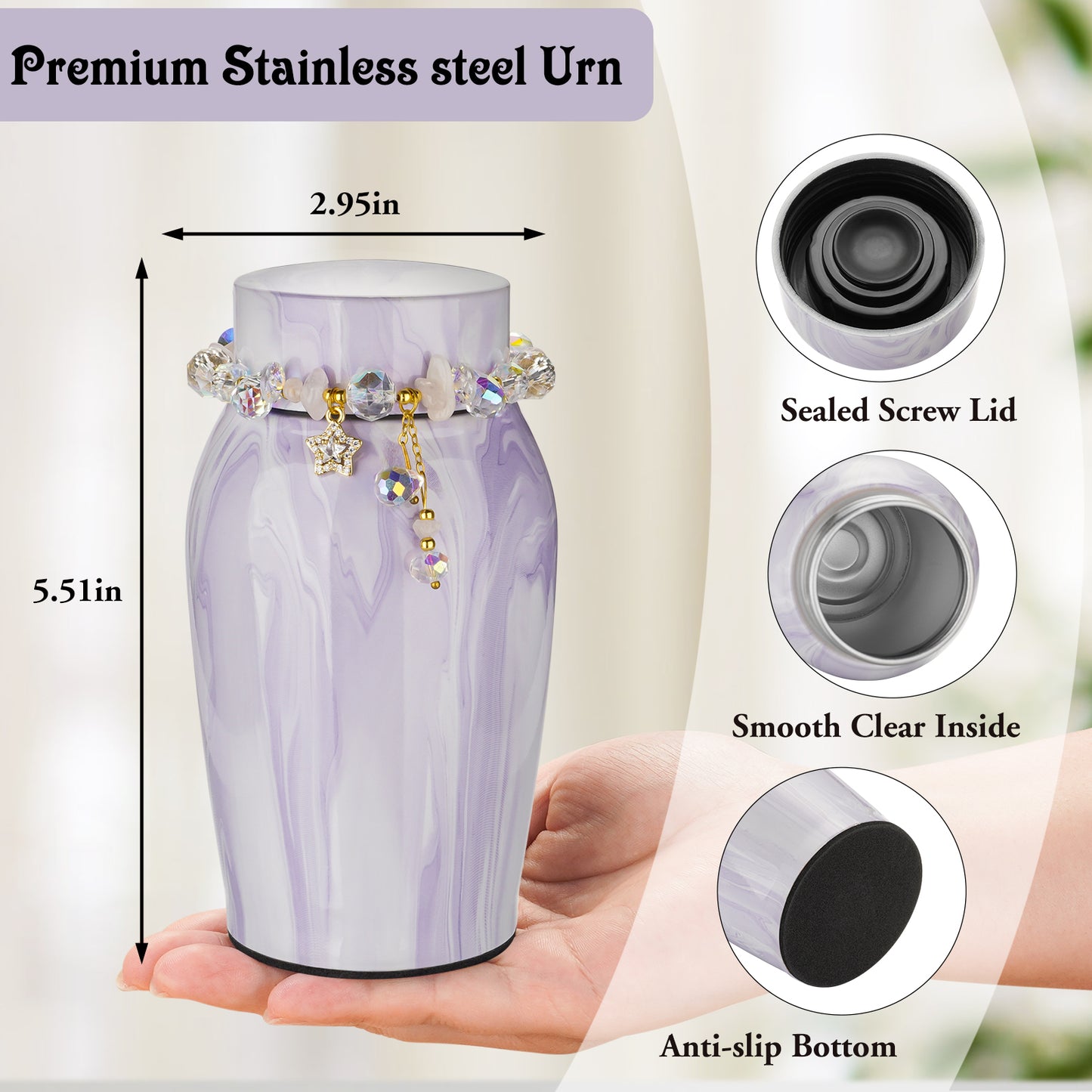 Urns for Human Ashes, Mini Urn for Ash Male Female, Small Urns for Human Ashes Keepsake, Stainless Steel Memorial Cremation, Decorative Urn