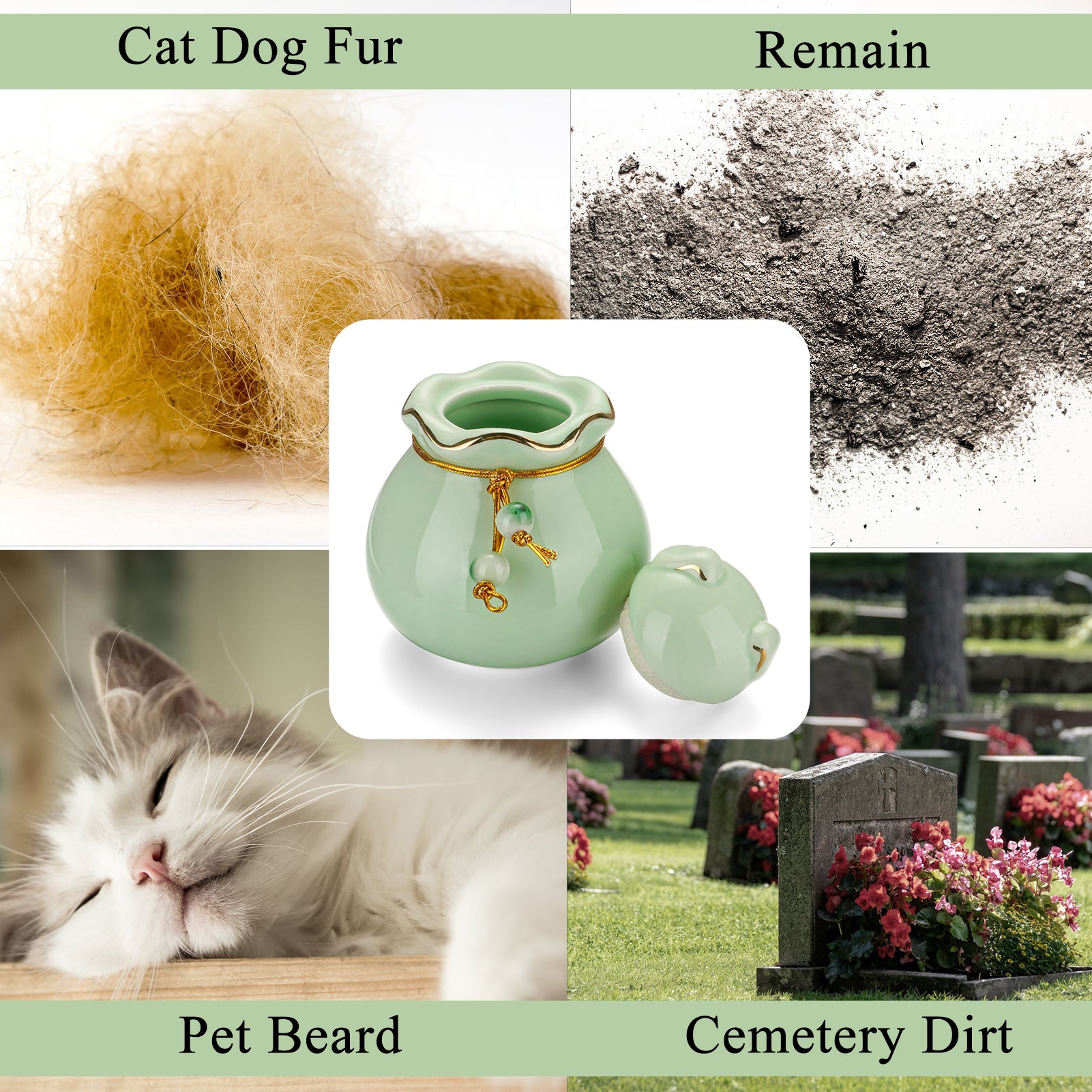 Pet Memorial Urn for Cat or Dog Ashes - 3.54"x3.15" Elegant Ceramic Keepsake Holder with Cat-Shaped Lid & Gold Trim, Small Urn for Pet Ashes