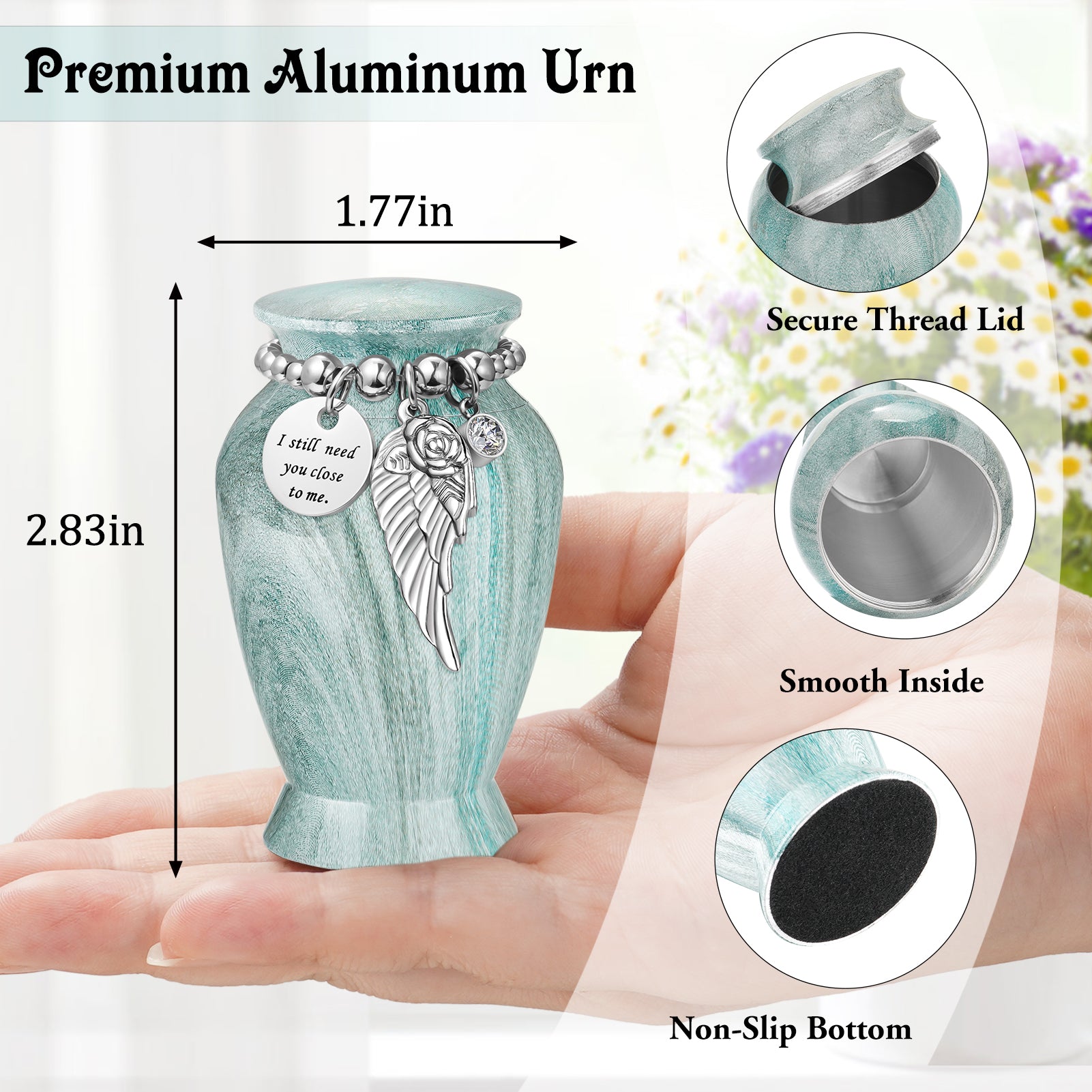 Small Urns for Human Ashes Keepsake, 2.83 Inches Urn for Women Men, Aluminum Cremation Urns for Human Ashes-Lake Green with Heart Urn