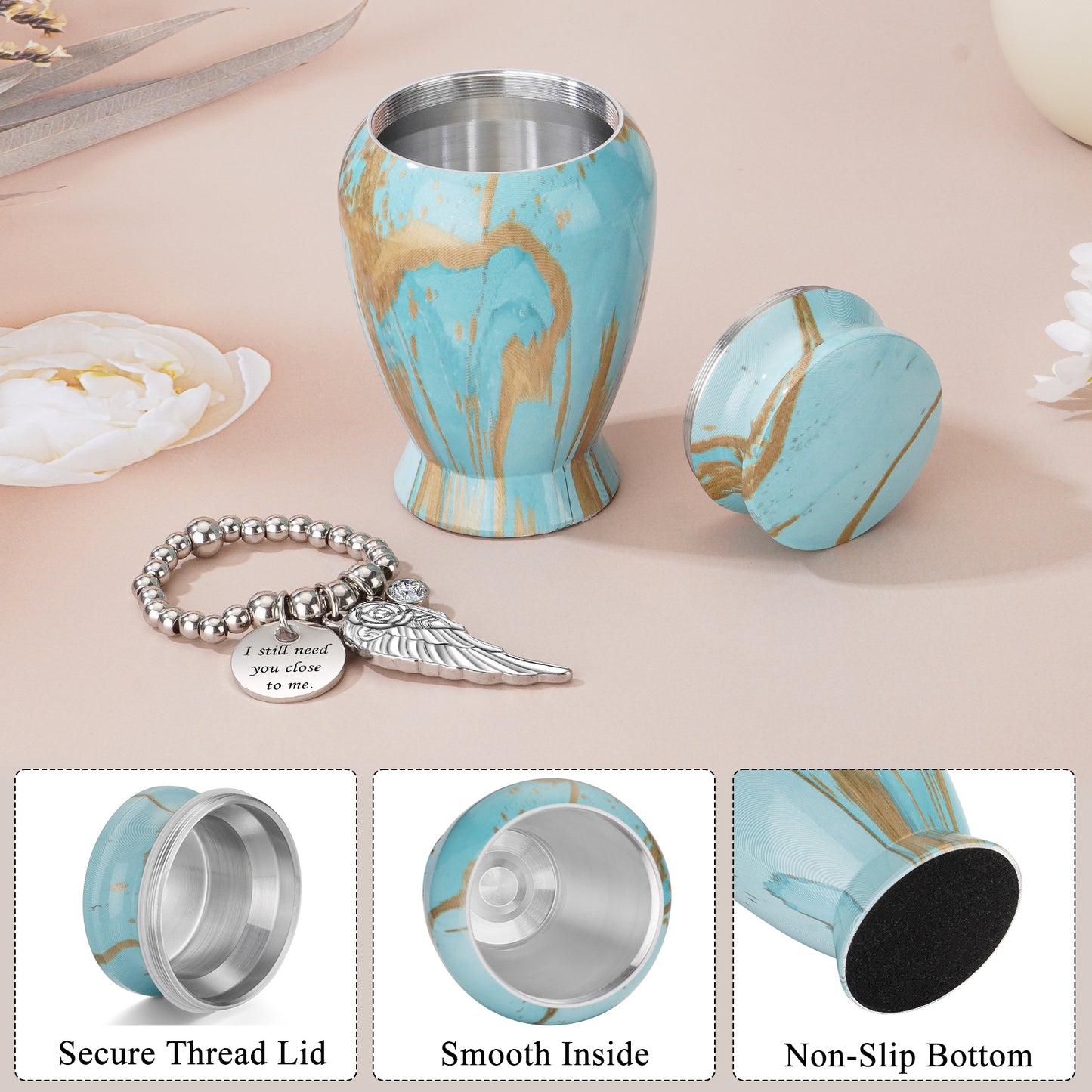 Small Urns for Human Ashes Keepsake, 2.83 Inches Memorial Urn for Women Men, Aluminum Cremation Urns for Human Ashes