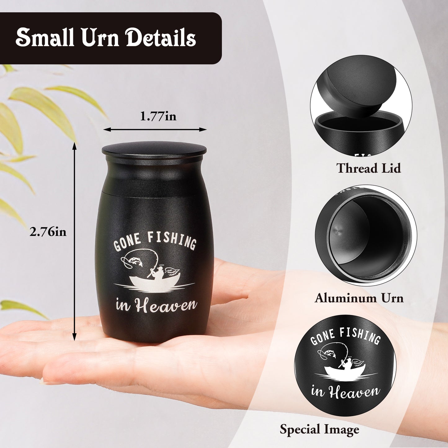 Small Urns for Human Ashes - 2.76 Inches Black Aluminium Urn for Ashes Keepsake, Cremation Urns Memorial Holder, Funeral Decorative Urn for Women Men