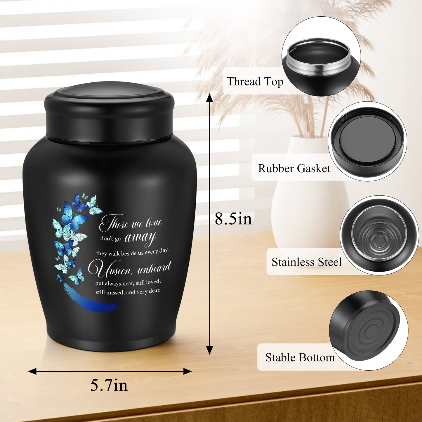 Large Urns for Adult Male Female-Decorative Urns, Stainless Steel Funeral Keepsake for Ashes Remains Cremation Urn