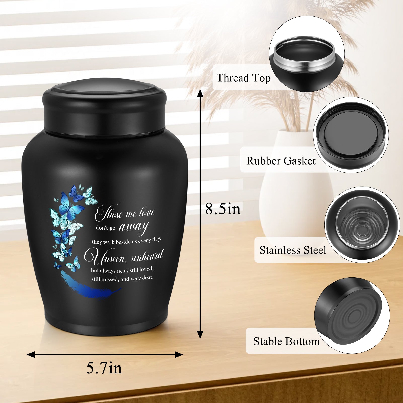 SOITIS Large Urns for Adult Male Female-Decorative Urns, Stainless Steel Funeral Keepsake for Ashes Remains Cremation Urn for Human Ashes for Women Man