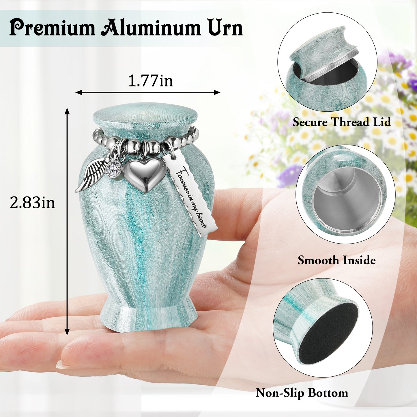 Small Urns for Human Ashes Keepsake, 2.83 Inches Urn for Women Men, Aluminum Cremation Urns for Human Ashes