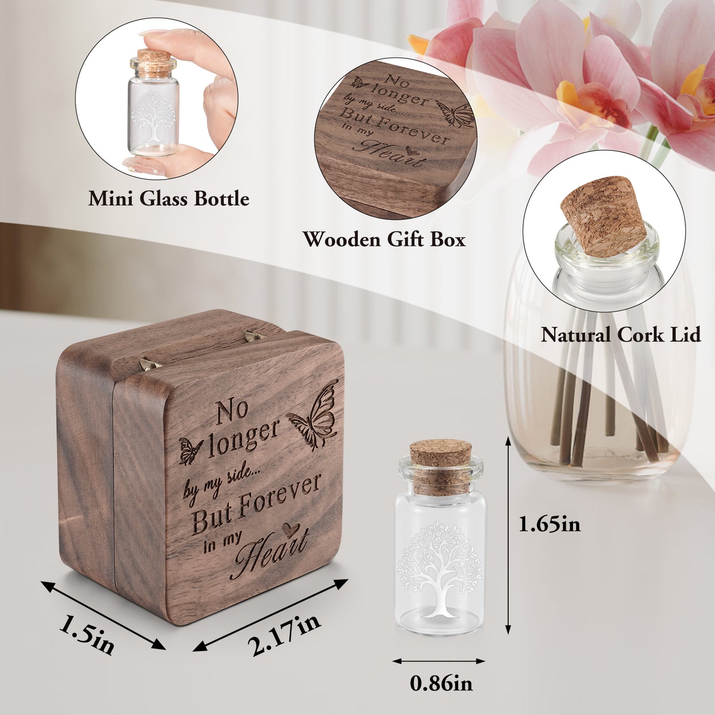 Wooden Box for Ashes Small Glass Urn for Human Ashes Keepsake, Mini Urns for Ashes, Funeral Keepsake