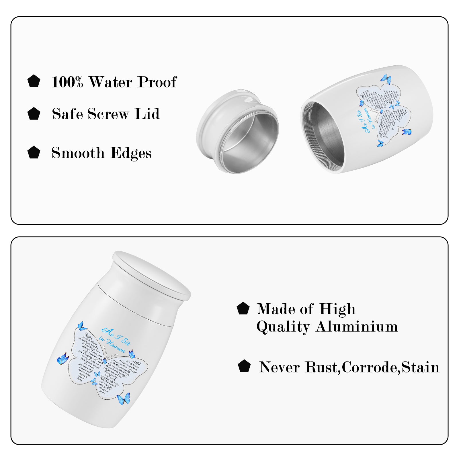 Small Urns for Human Ashes Aluminium Mini Keepsake Urn Butterflies Small Cremation Urns for Ashes Memorial Ashes Keepsake