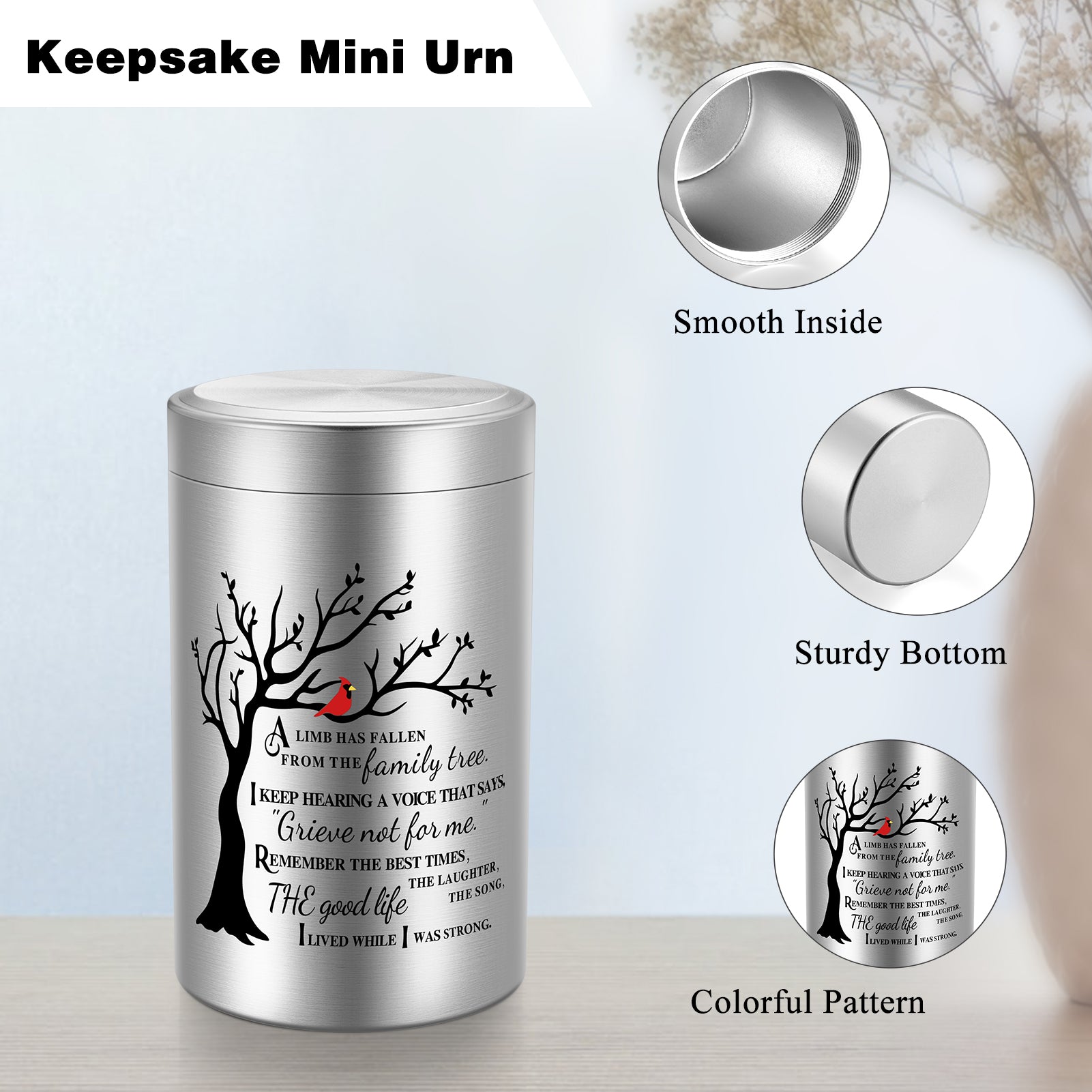Small Urns for Human Ashes Keepsake, 3.54 Inch Mini Urn for Human Ashes, Memorial Keepsake for Men Women, Cremation Urns for Adult Female Male - Tree of Life Silver Funeral Urn