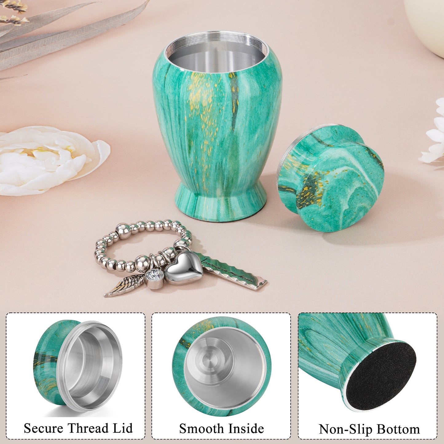 Small Urns for Human Ashes Keepsake, 2.83 Inches Memorial Urn for Women Men, Aluminum Cremation Urns for Human Ashes
