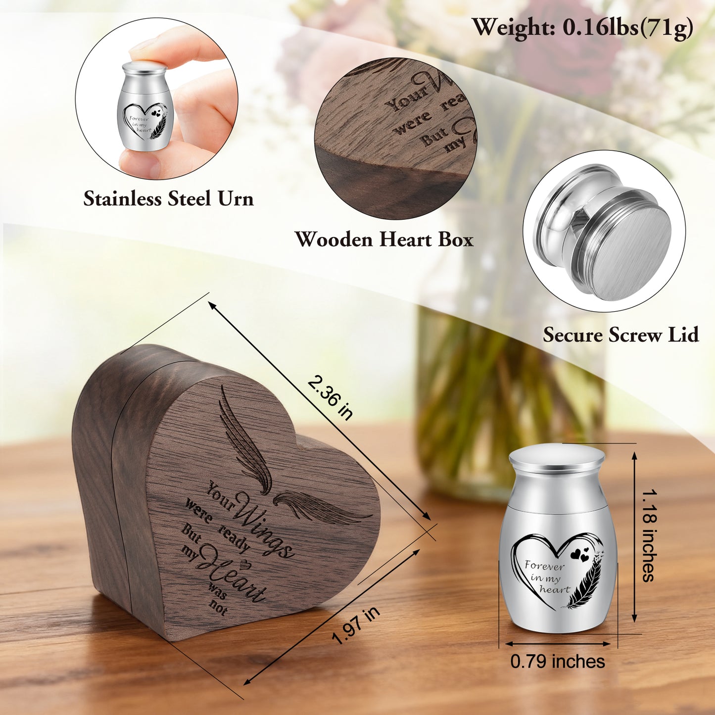 Heart Wood Urn Box Mini Urns for Human Ashes 1.2 Inches Small Urns for Human Ashes Keepsake Heart Cremation Keepsake Urn Small Urn