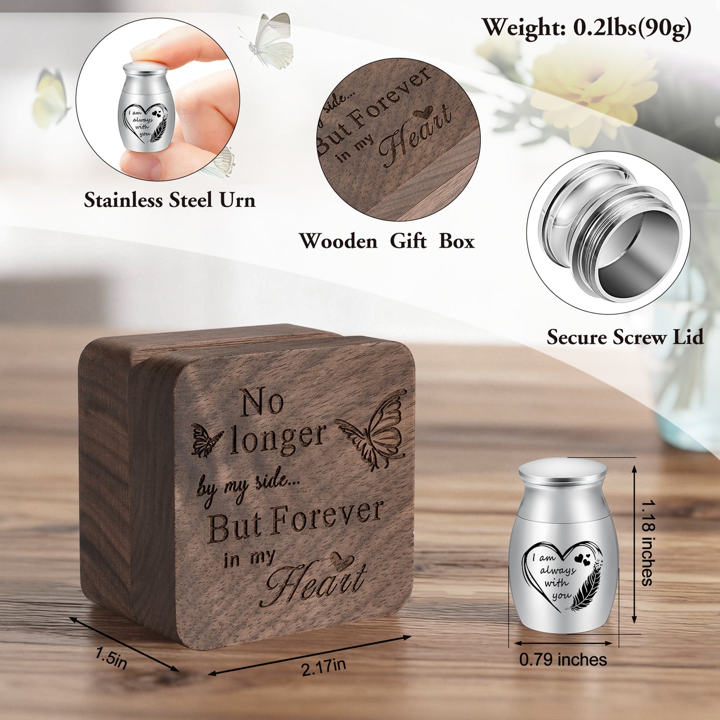 Heart Wood Urn Box Mini Urns for Human Ashes 1.2 Inches Small Urns for Human Ashes Keepsake Heart Cremation Keepsake Urn Small Urn