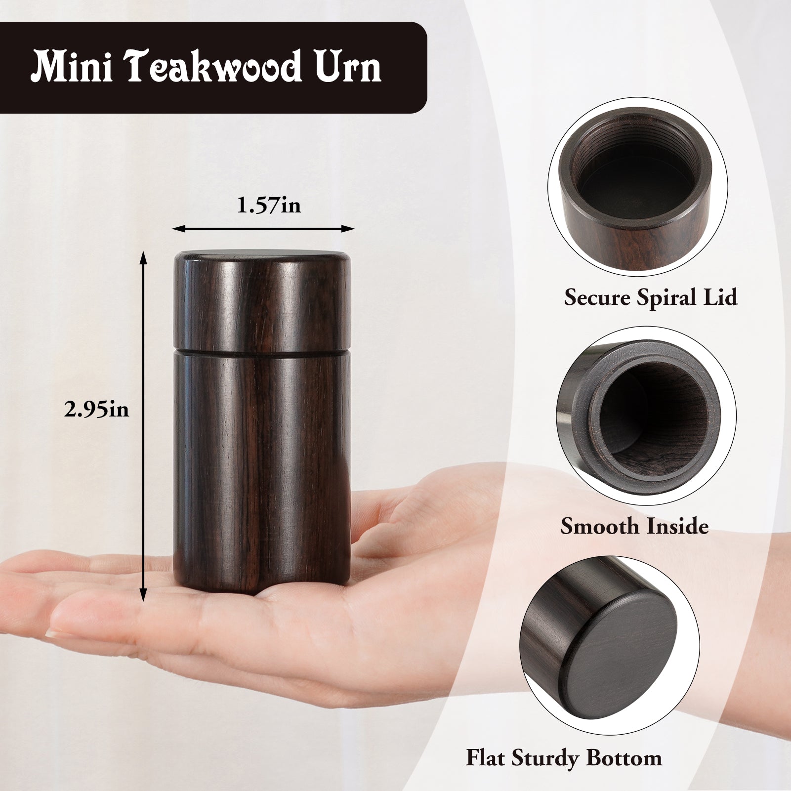 Small Sandalwood Urn for Human Ashes, 2.9 Inch Cremation Ashes Urns - Mini Memorial Wood Urns, Small Memorial Keepsake, Decorative Urn for Women Men