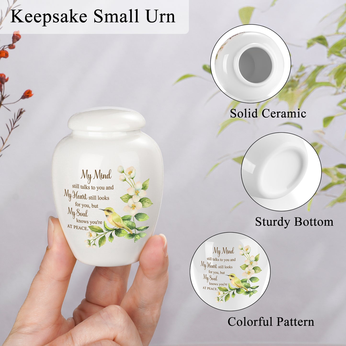 Ceramic Mini Urn for Ashes - Elegant Memorial Keepsake Urn for Human Ashes, Small Cremation Urn for Women Men