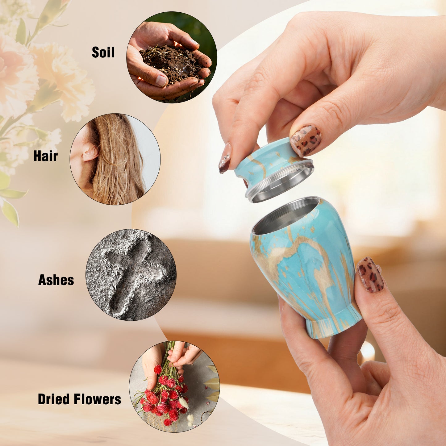 Small Urns for Human Ashes Keepsake, 2.83 Inches Memorial Urn for Women Men, Aluminum Cremation Urns for Human Ashes