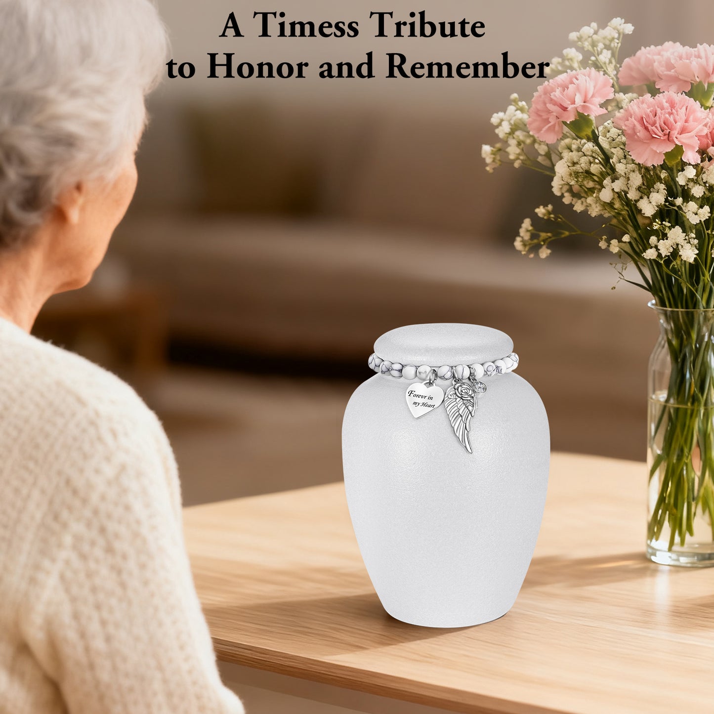 Urn for Human Ashes Keepsake- 4.8 Inches White Ceramic Urn Ashes Keepsake, Memorial Holder Decorative Urn