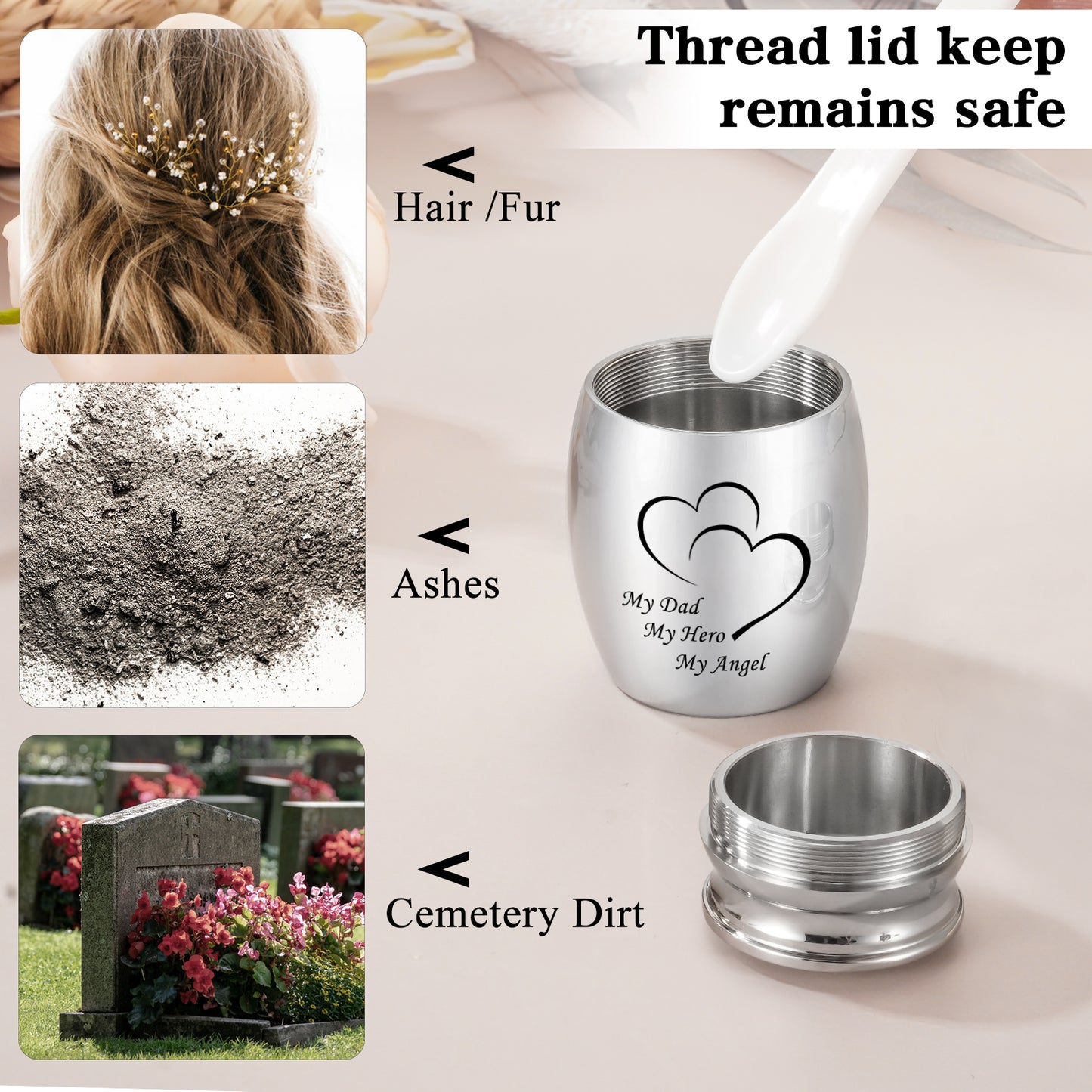 Wooden Gift Box for Ashes, Small Urns for Human Ashes Keepsake, 1.57 Inches Stainless Steel Mini Urns for Ash, Cremation Urns for Women Men