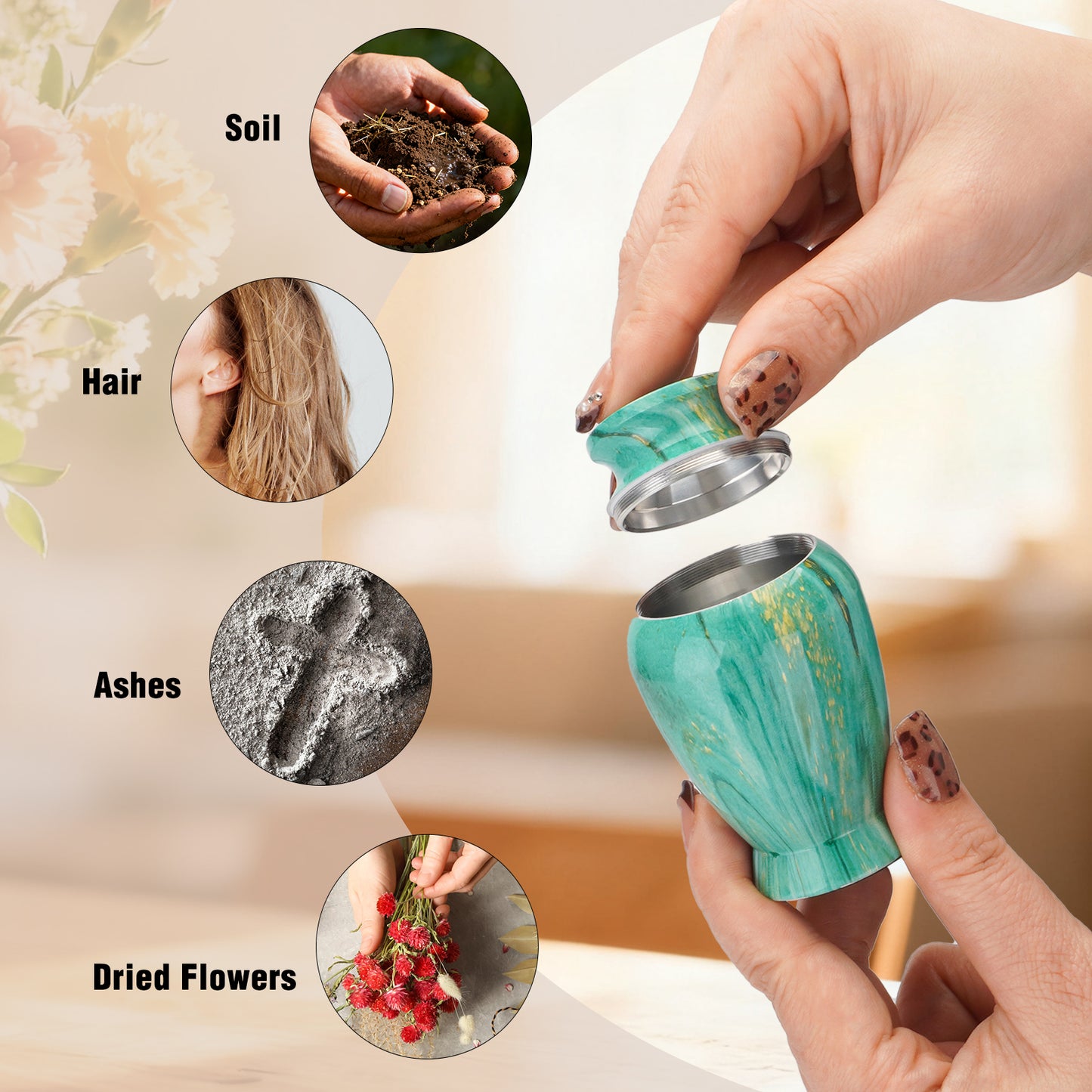 Small Urns for Human Ashes Keepsake, 2.83 Inches Memorial Urn for Women Men, Aluminum Cremation Urns for Human Ashes