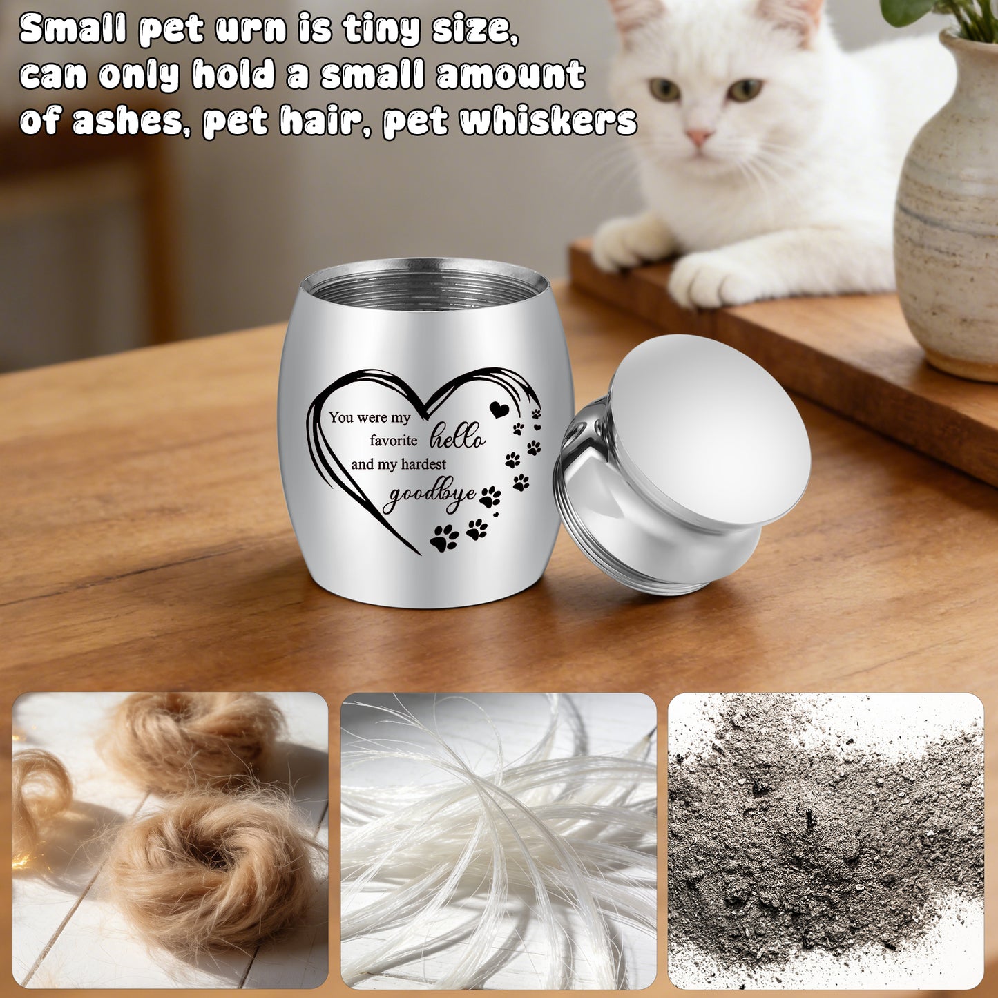 Small Pet for Dog Cats Urns for Ashes Wooden Heart Box, 1.18 Inches Stainless Steel Pet Urns for Cat Ash