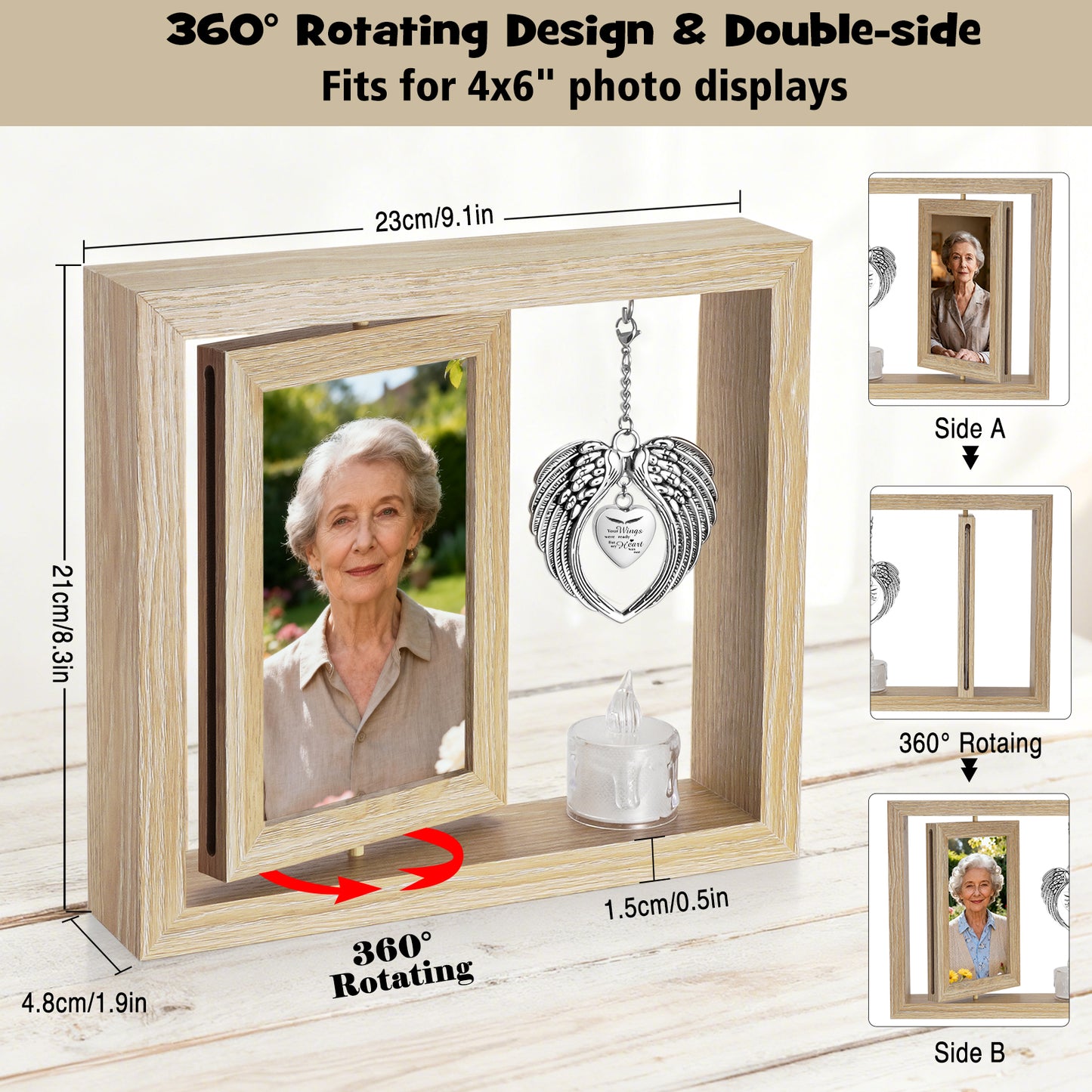 Sympathy Gifts Memorial Picture Frame for Loss of Loved One - Memorial Gifts for Loss of Mom, Rotate Display for Two 4x6 Photos