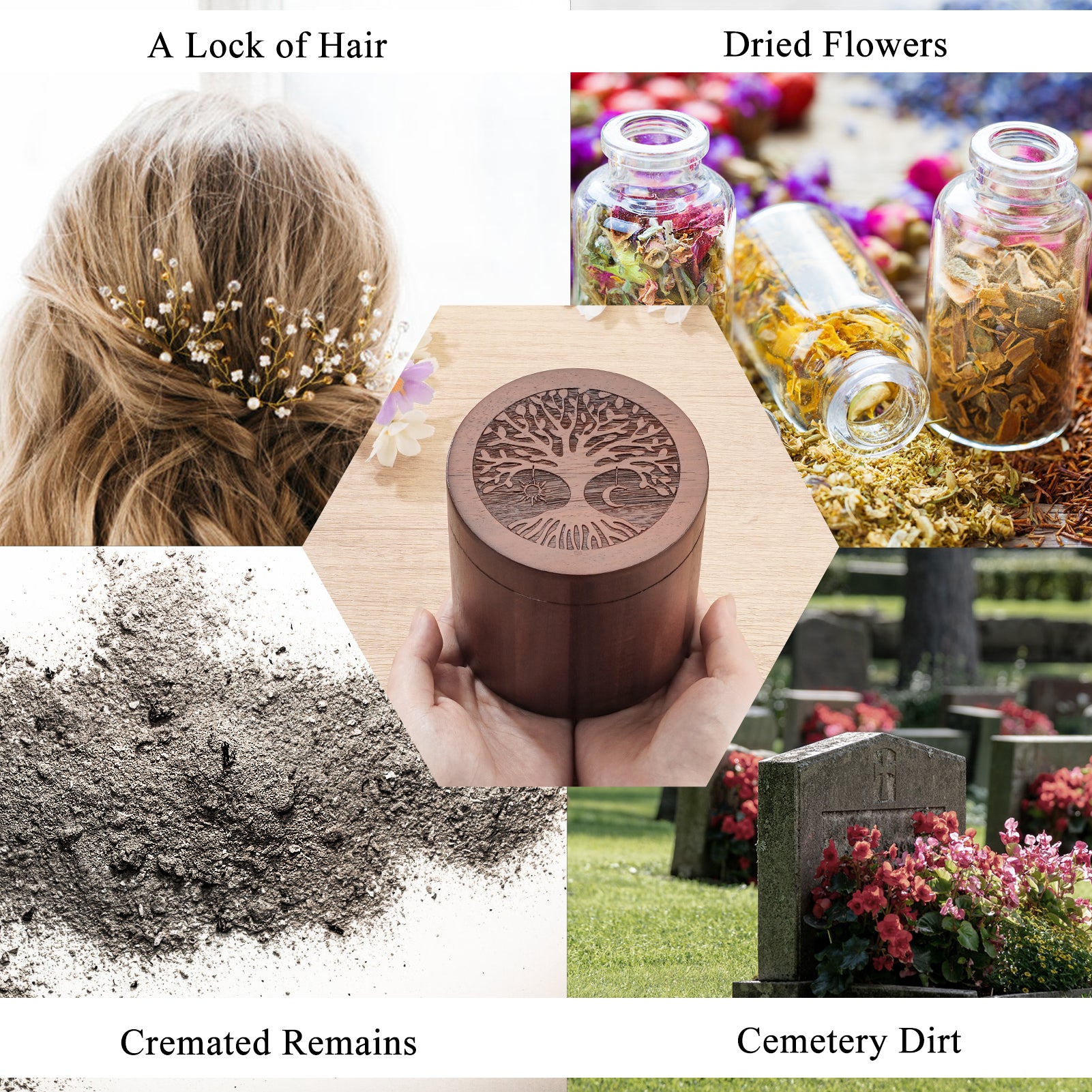 Small Urns for Human Ashes Keepsake, 3.94 Inches Acacia Wood Urn for Women, Brown Mini Urn for Human Ashes, Tree of Life Wooden Box Urns for Female Male