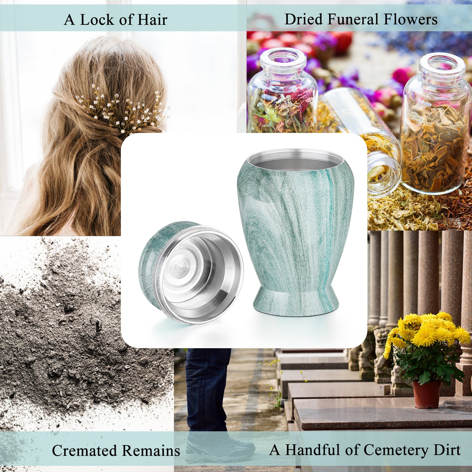 Small Urns for Human Ashes Keepsake, 2.83 Inches Urn for Women Men, Aluminum Cremation Urns for Human Ashes-Lake Green with Heart Urn