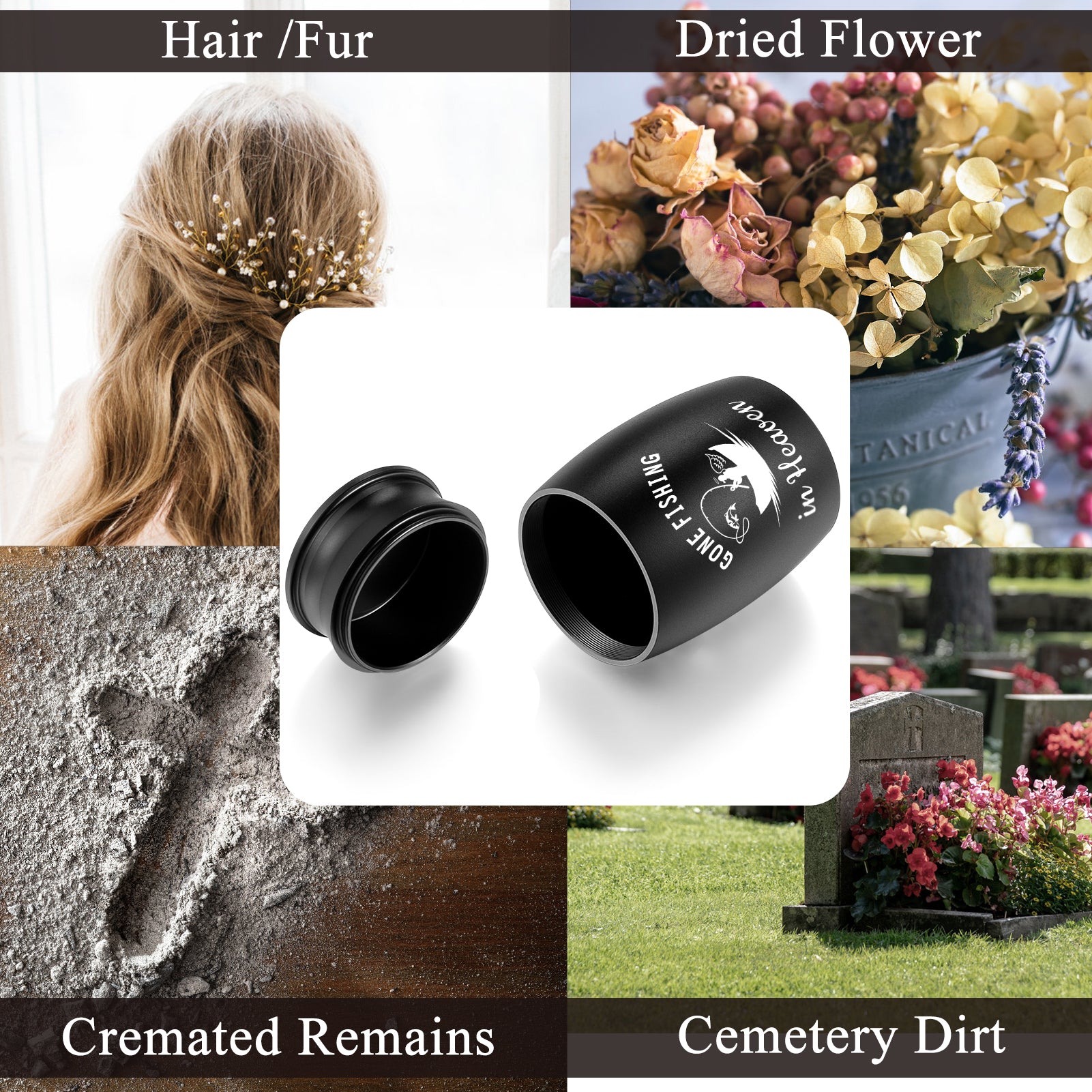Small Urns for Human Ashes - 2.76 Inches Black Aluminium Urn for Ashes Keepsake, Cremation Urns Memorial Holder, Funeral Decorative Urn for Women Men - Gone Fishing Mini Urn