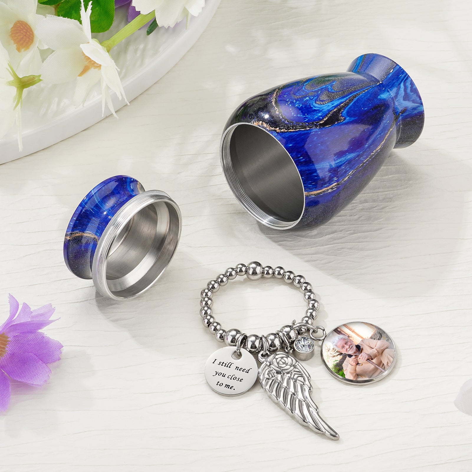 Small Urns for Human Ashes Keepsake, 2.83 Inches Urn for Women Men, Aluminum Cremation Urns for Human Ashes-Lake Green with Heart Urn