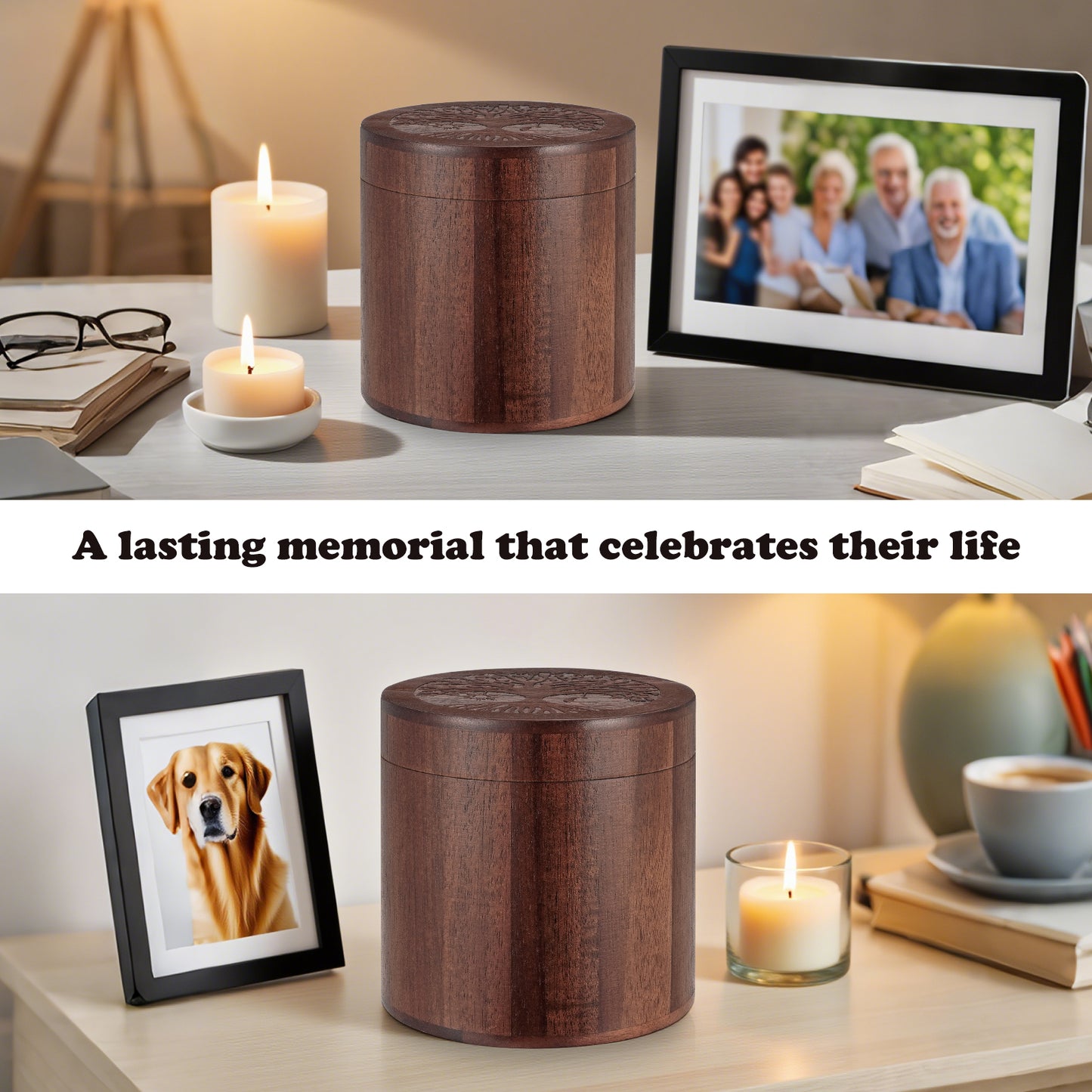 Small Urns for Human Ashes Keepsake, Wood Urn for Women, Brown Mini Urn for Human Ashes, Tree of Life Wooden Box Urns