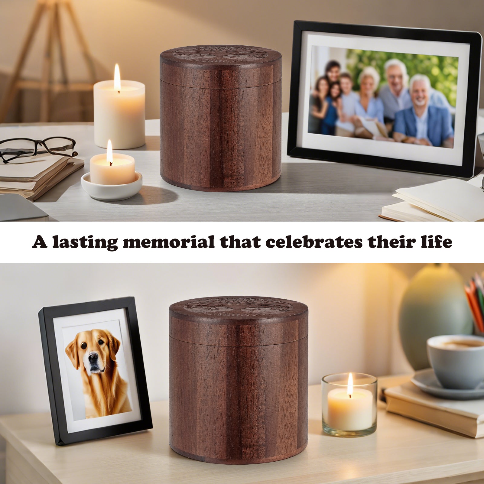 Small Urns for Human Ashes Keepsake, 3.94 Inches Acacia Wood Urn for Women, Brown Mini Urn for Human Ashes, Tree of Life Wooden Box Urns for Female Male