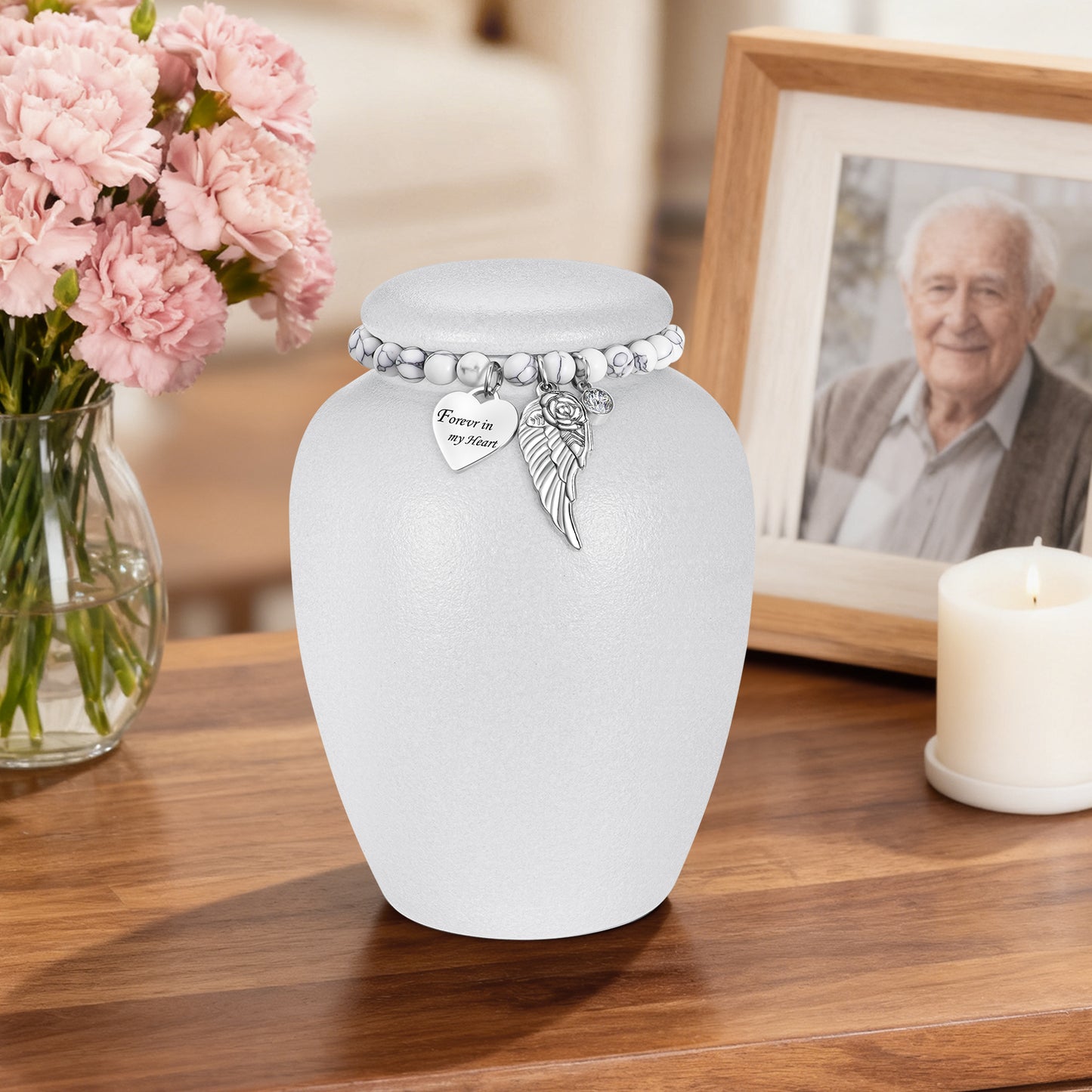 Urn for Human Ashes Keepsake- 4.8 Inches White Ceramic Urn Ashes Keepsake, Memorial Holder Decorative Urn