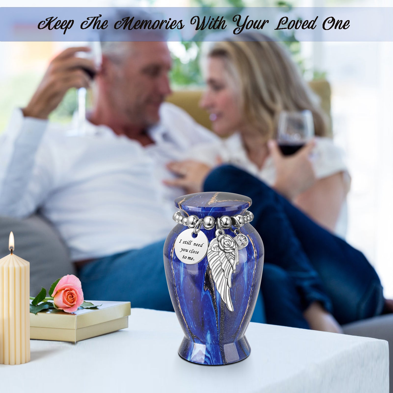 Small Urns for Human Ashes Keepsake, 2.83 Inches Urn for Women Men, Aluminum Cremation Urns for Human Ashes-Lake Green with Heart Urn